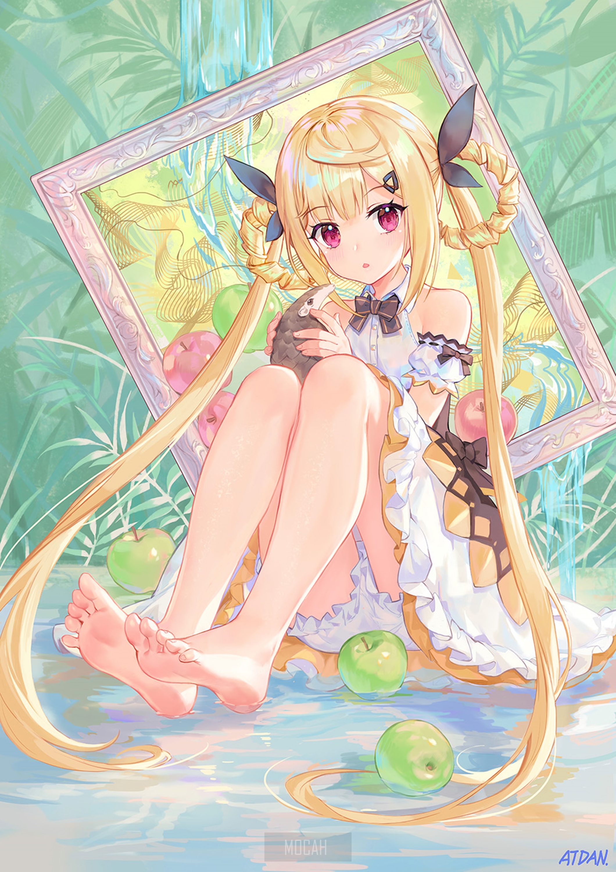 Anime Girl with Long Blonde Hair and Red Eyes HD Phone Wallpaper
