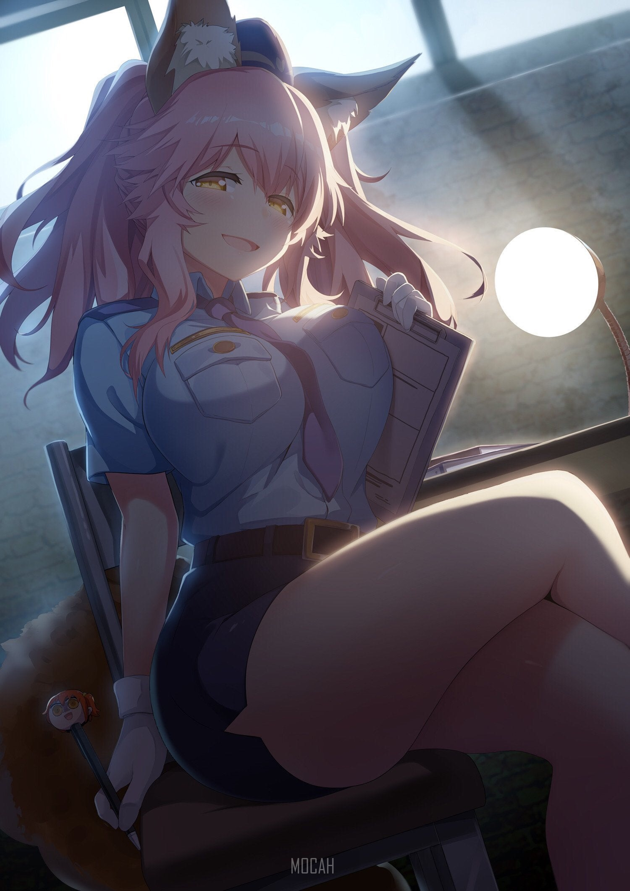 Tamamo no Mae from Fate/Grand Order in police costume HD Phone Wallpaper