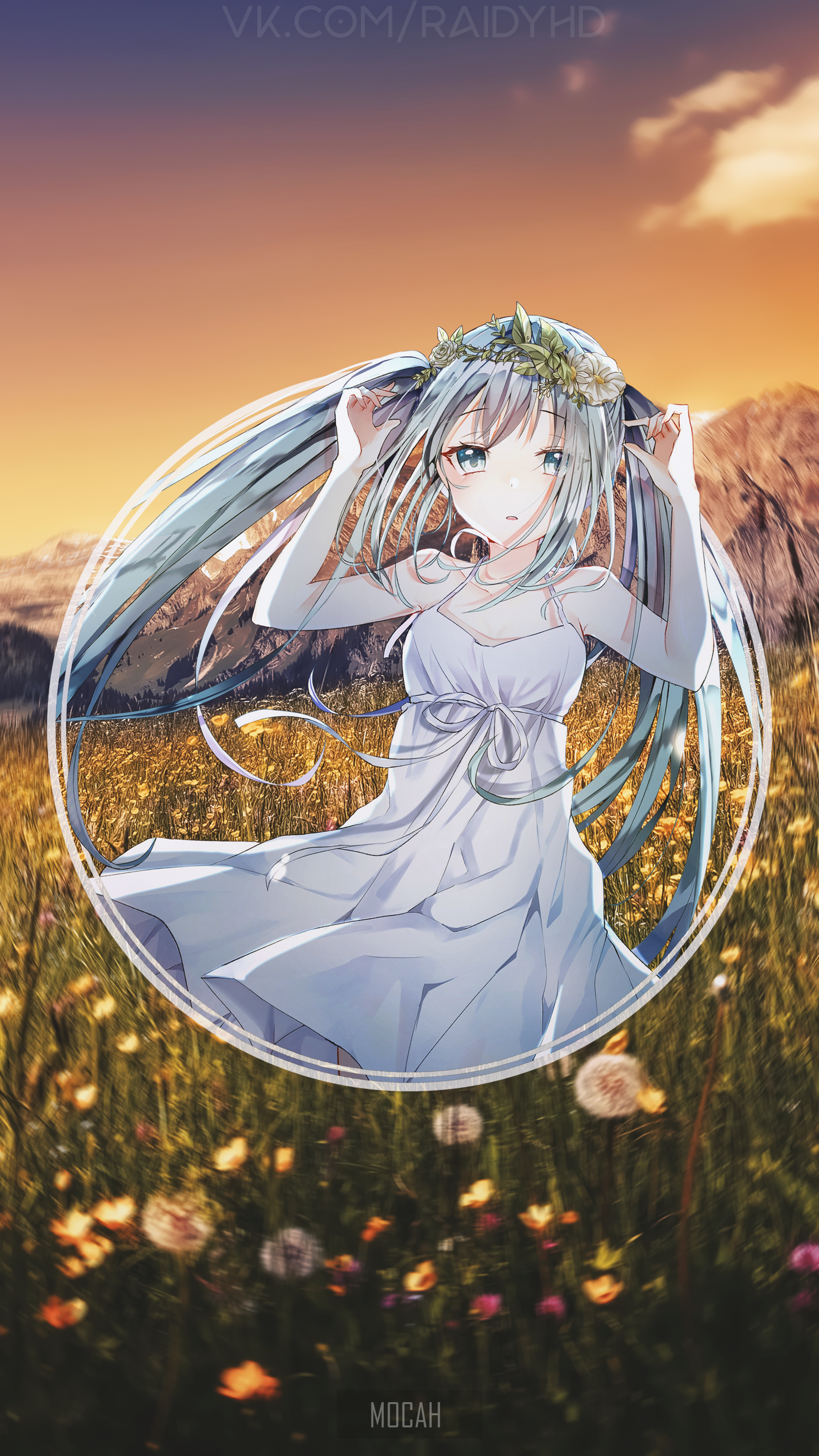 Hatsune Miku in a field of flowers HD Phone Wallpaper
