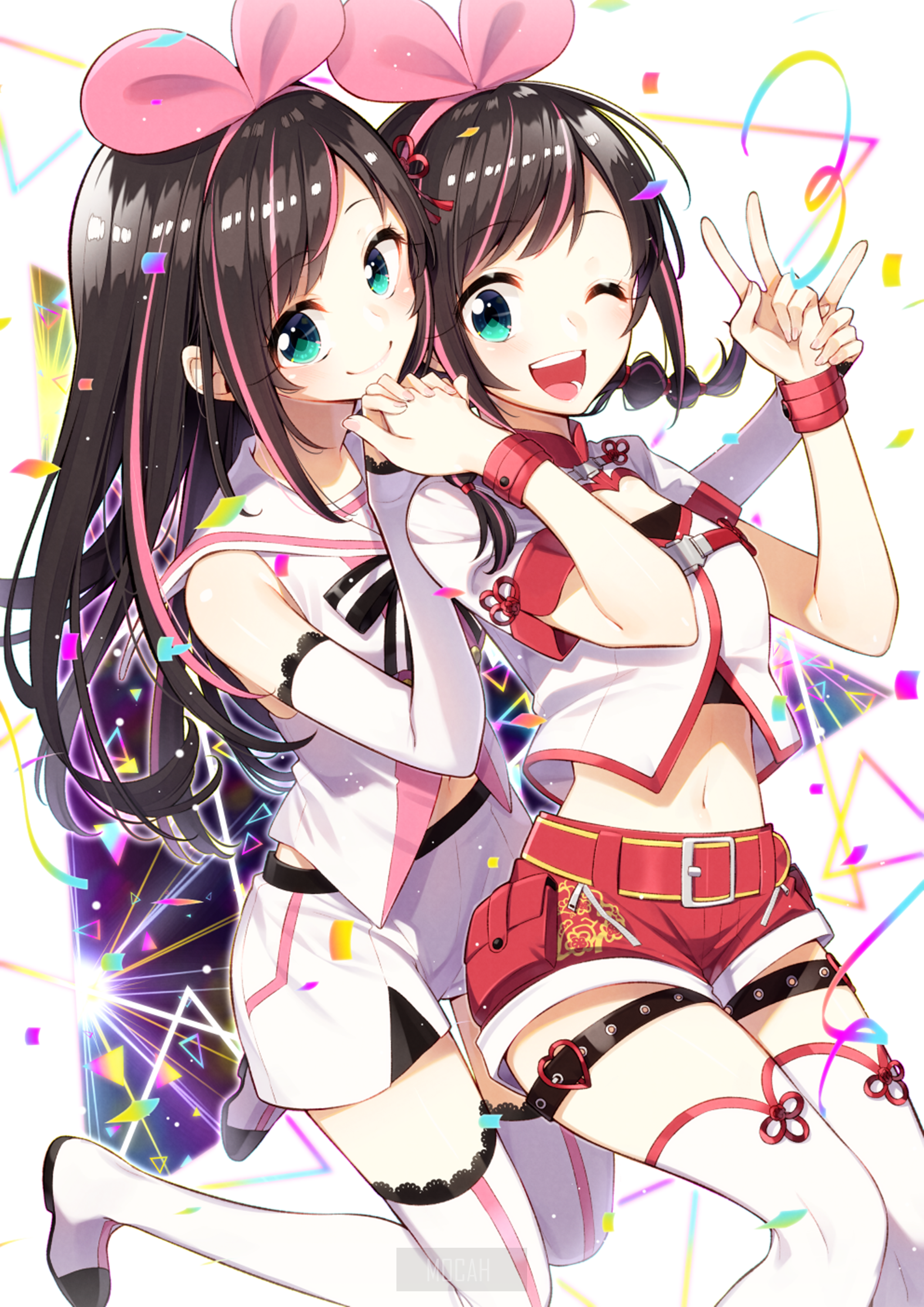Kizuna Ai and friend with confetti HD Phone Wallpaper