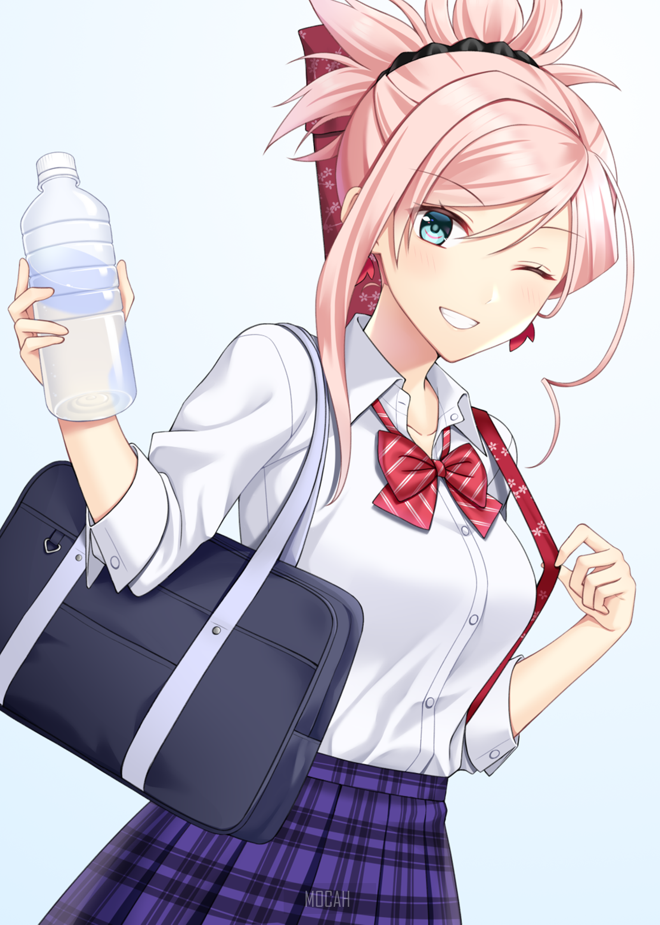 Miyamoto Musashi from Fate/Grand Order holding a water bottle HD Phone Wallpaper