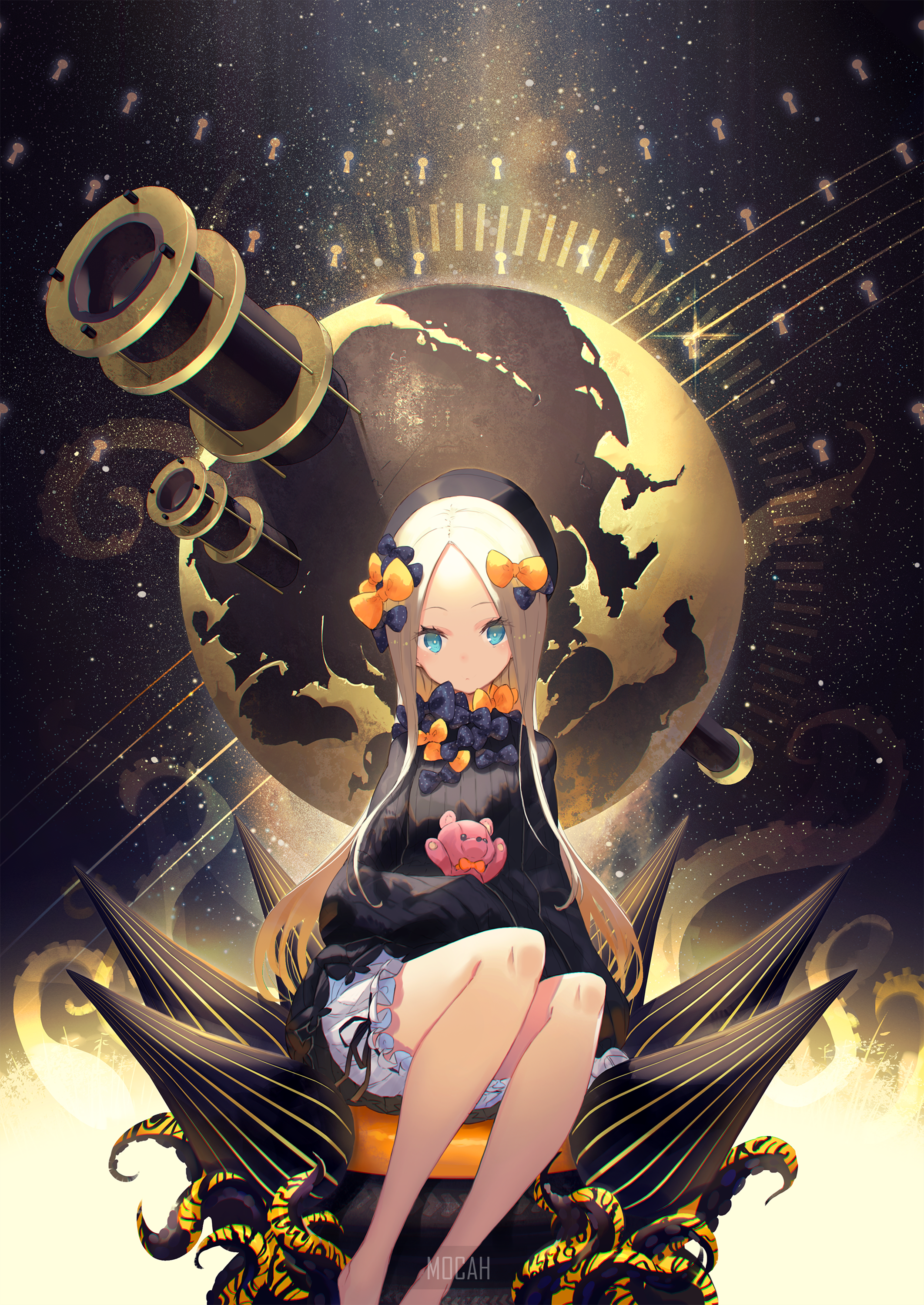 Abigail Williams from Fate/Grand Order with telescope and planet HD Phone Wallpaper