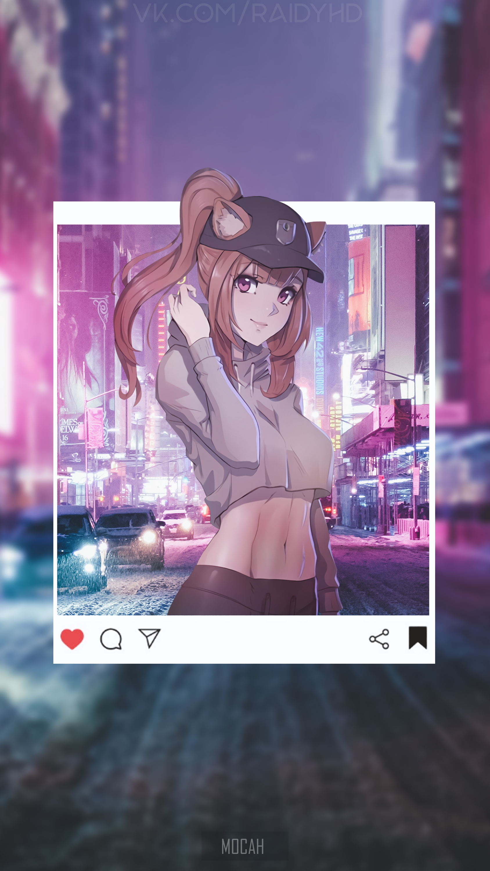 Anime Girl in Urban Night Cityscape HD Phone Wallpaper