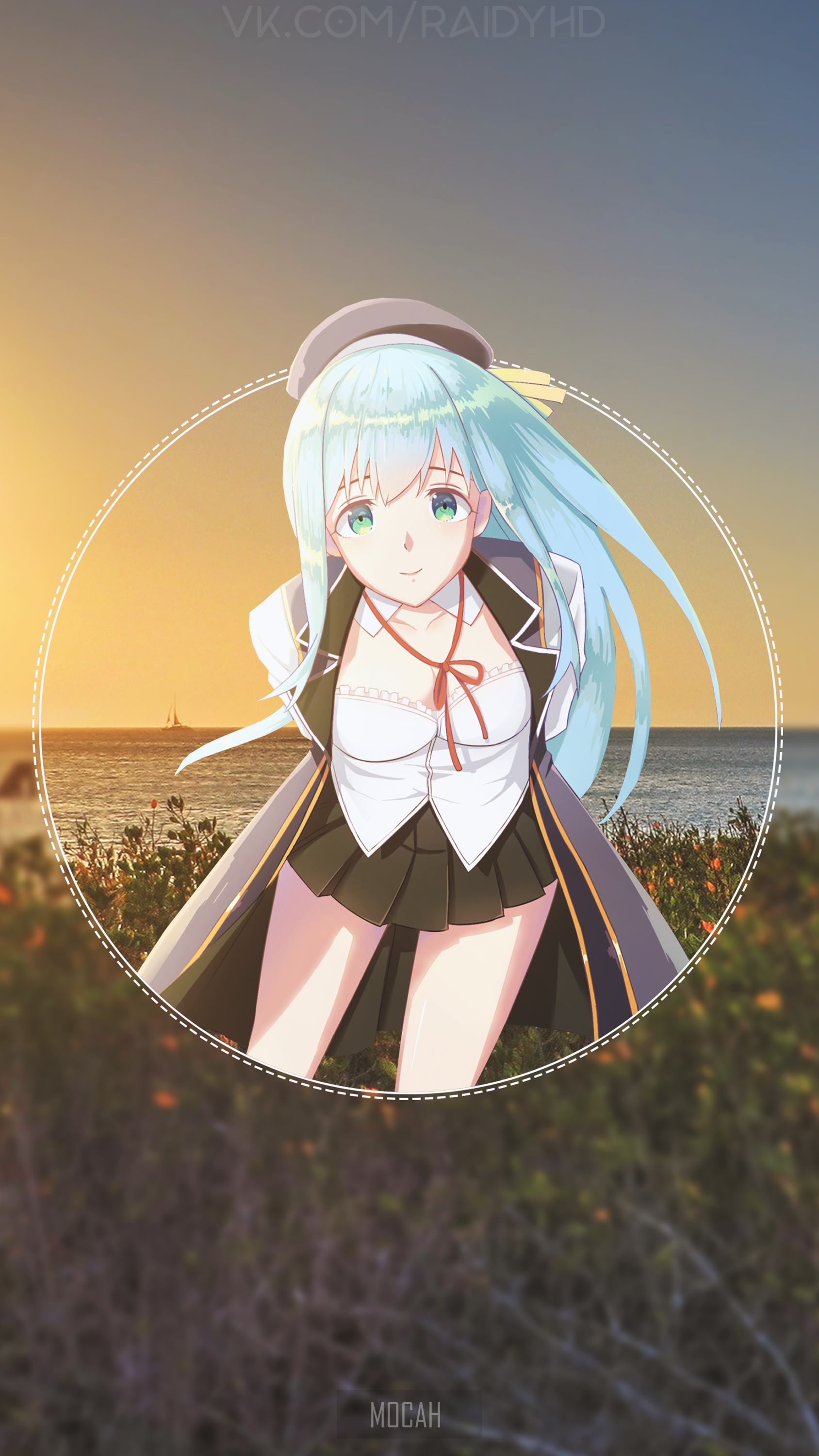 Anime girl with blue hair in a sailor uniform HD Phone Wallpaper