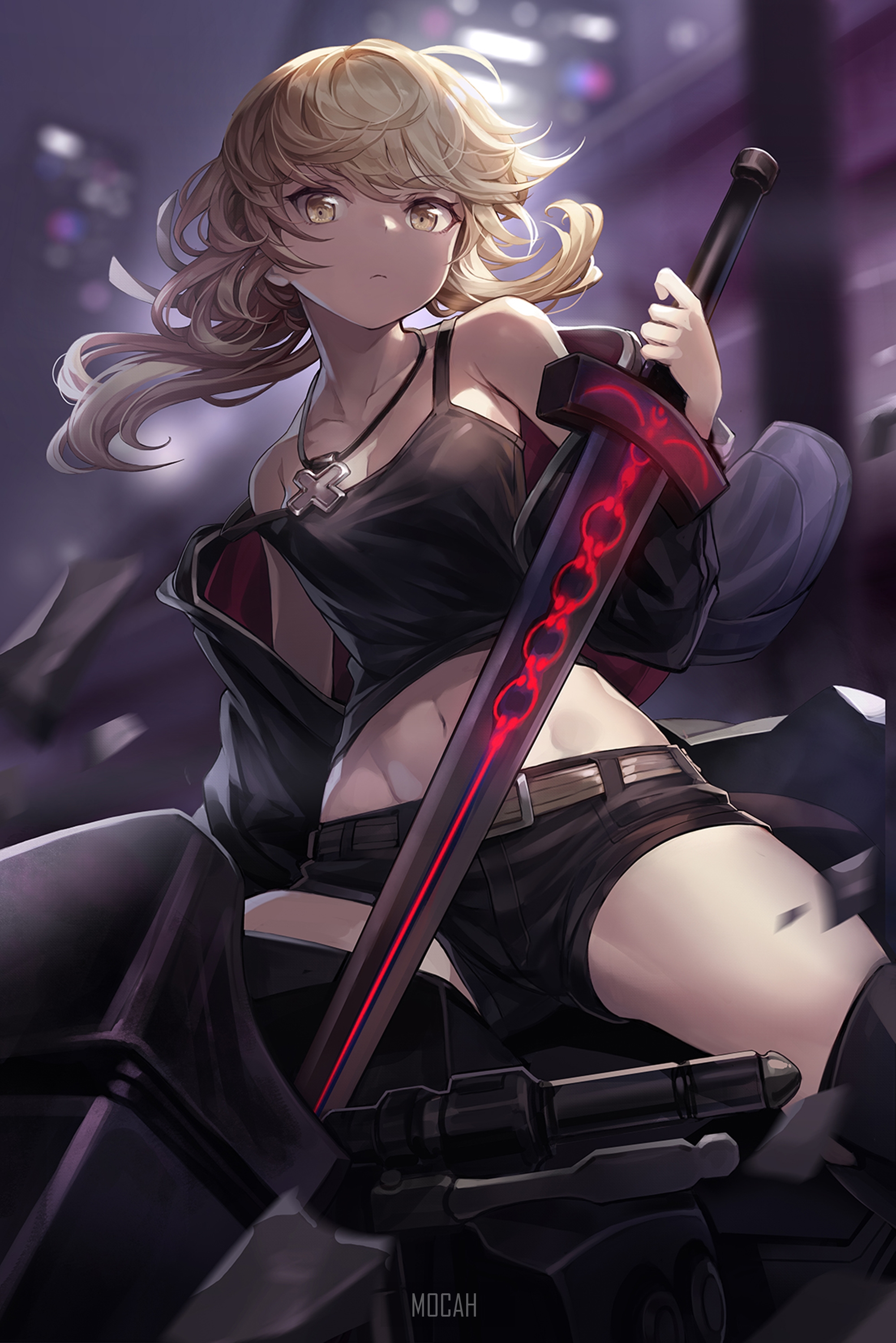 Anime girl with blonde hair and sword from Fate/Grand Order HD Phone Wallpaper