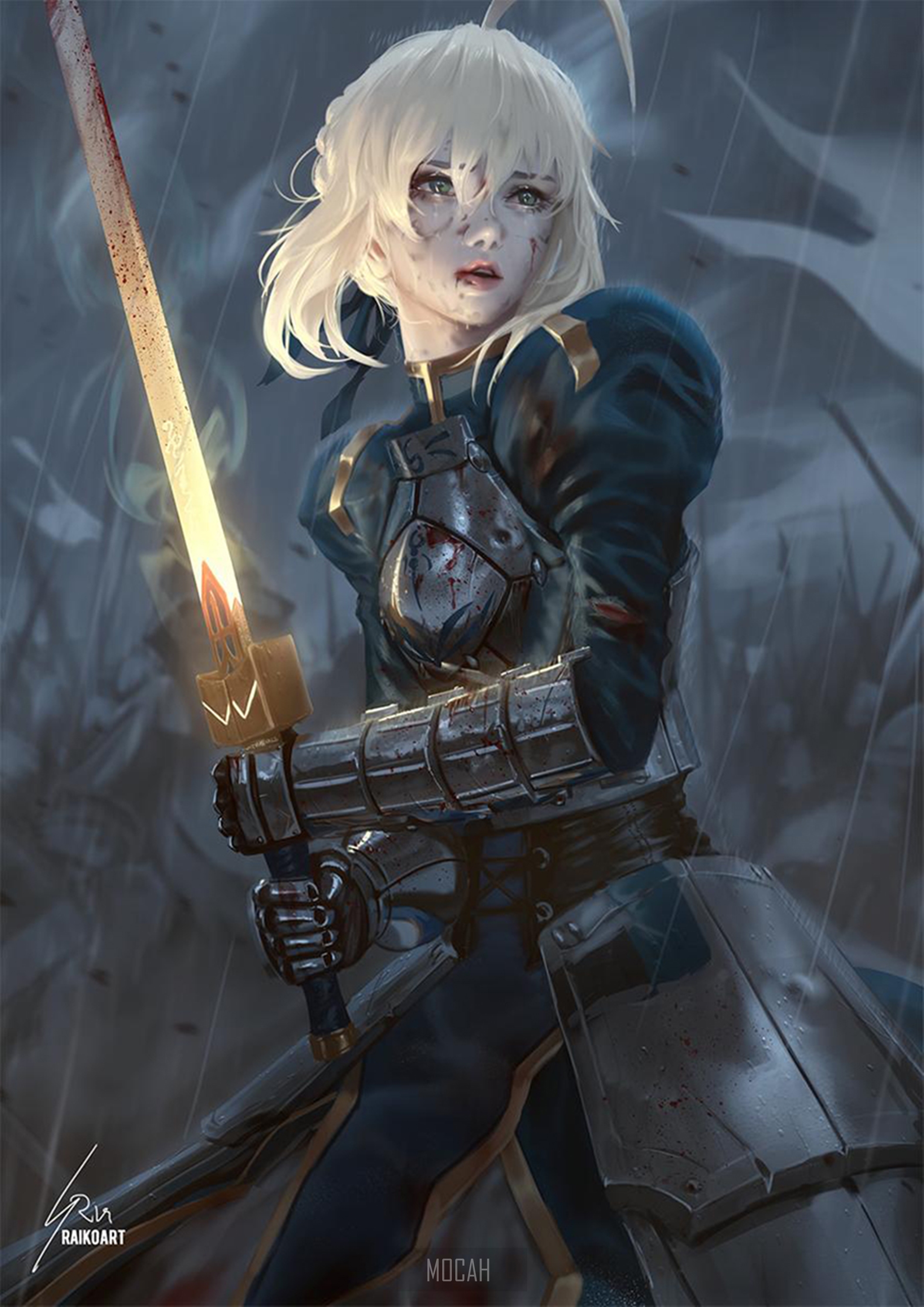 Saber Artoria Pendragon from Fate/Grand Order holding Excalibur HD Phone Wallpaper