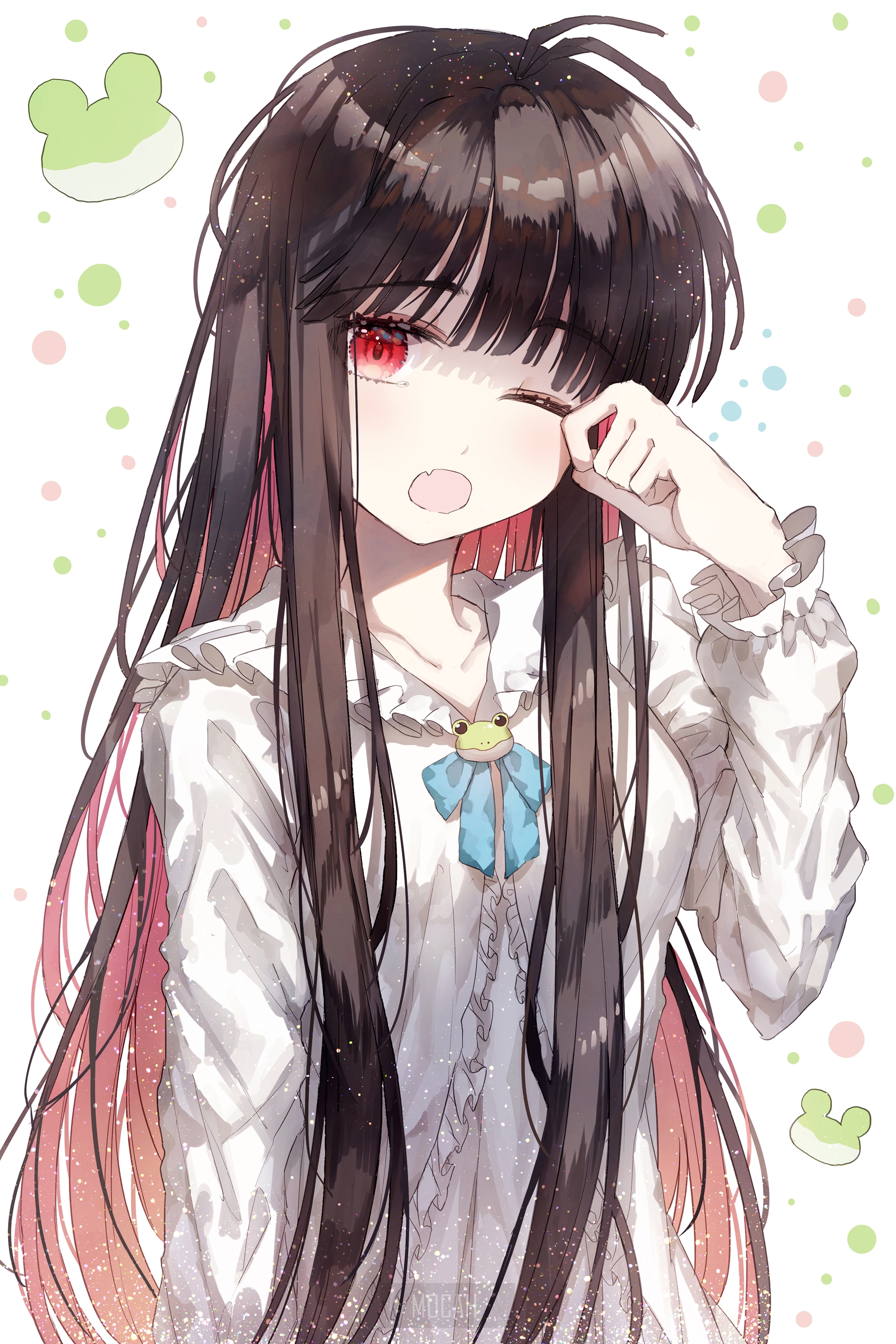 Anime girl with dark hair and red eyes HD Phone Wallpaper