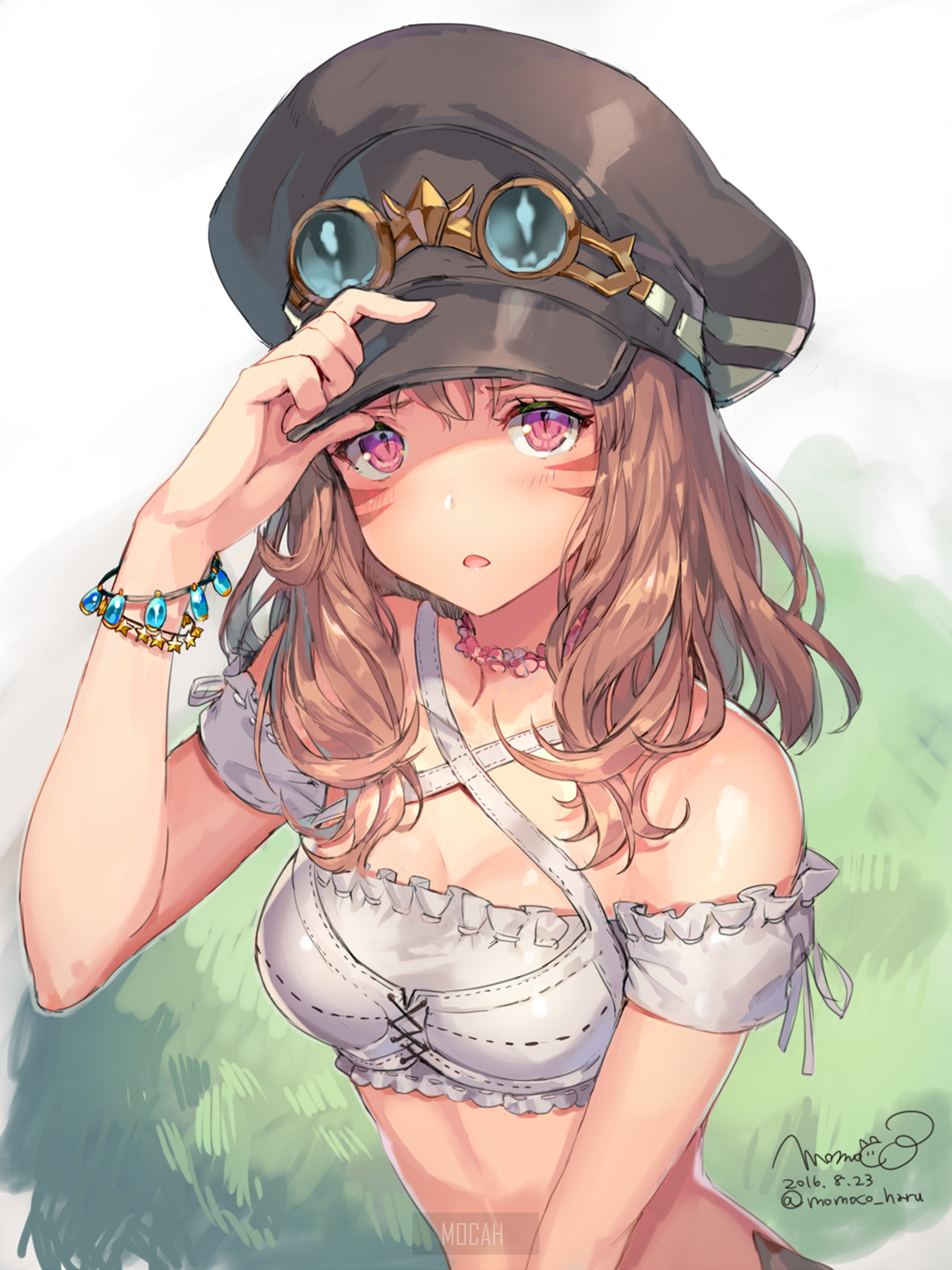 Anime girl with hat and goggles HD Phone Wallpaper