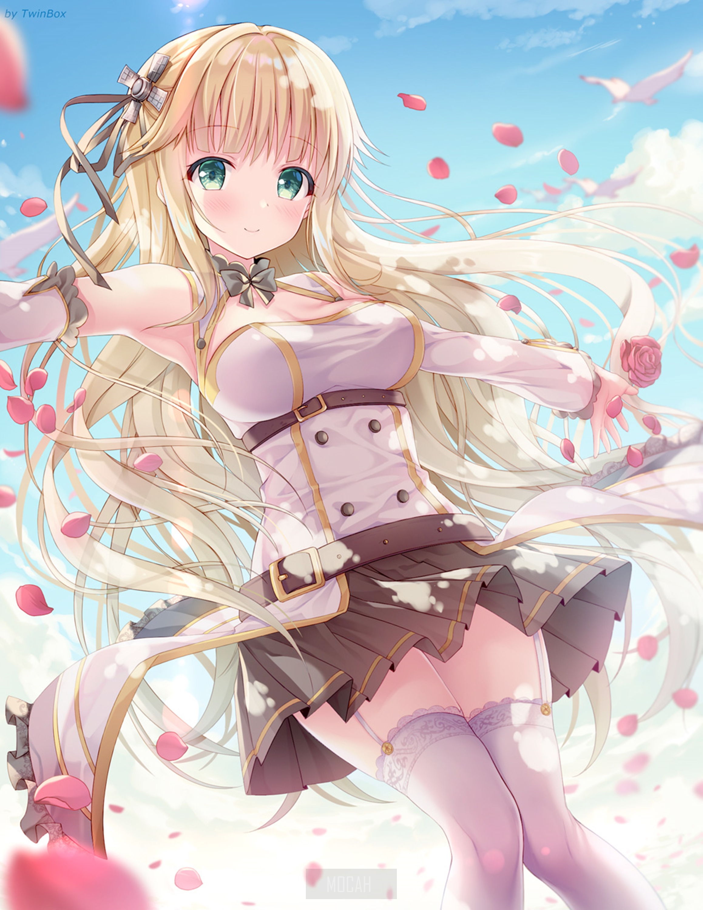 Anime girl with blonde hair and blue eyes HD Phone Wallpaper