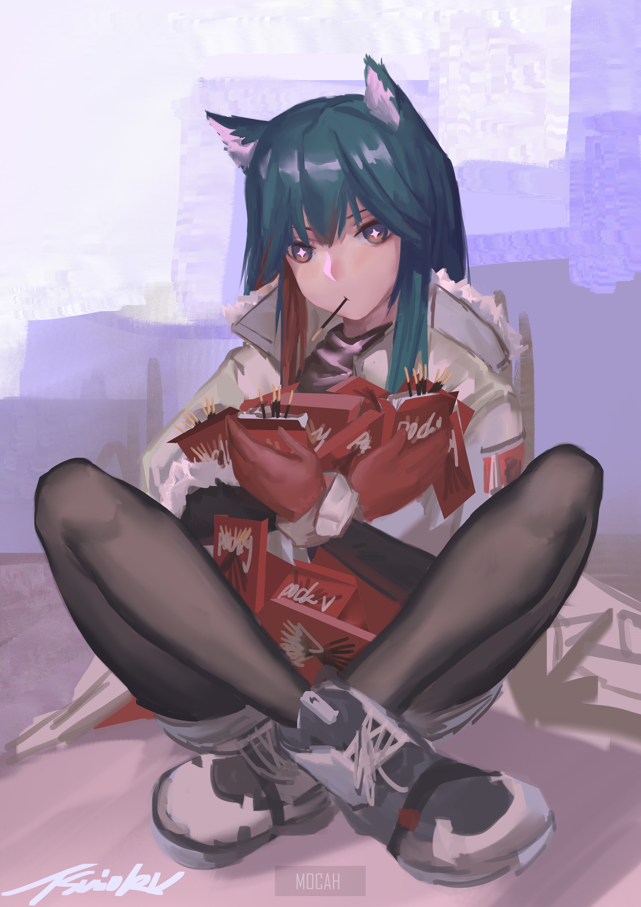 Texas from Arknights eating snacks HD Phone Wallpaper