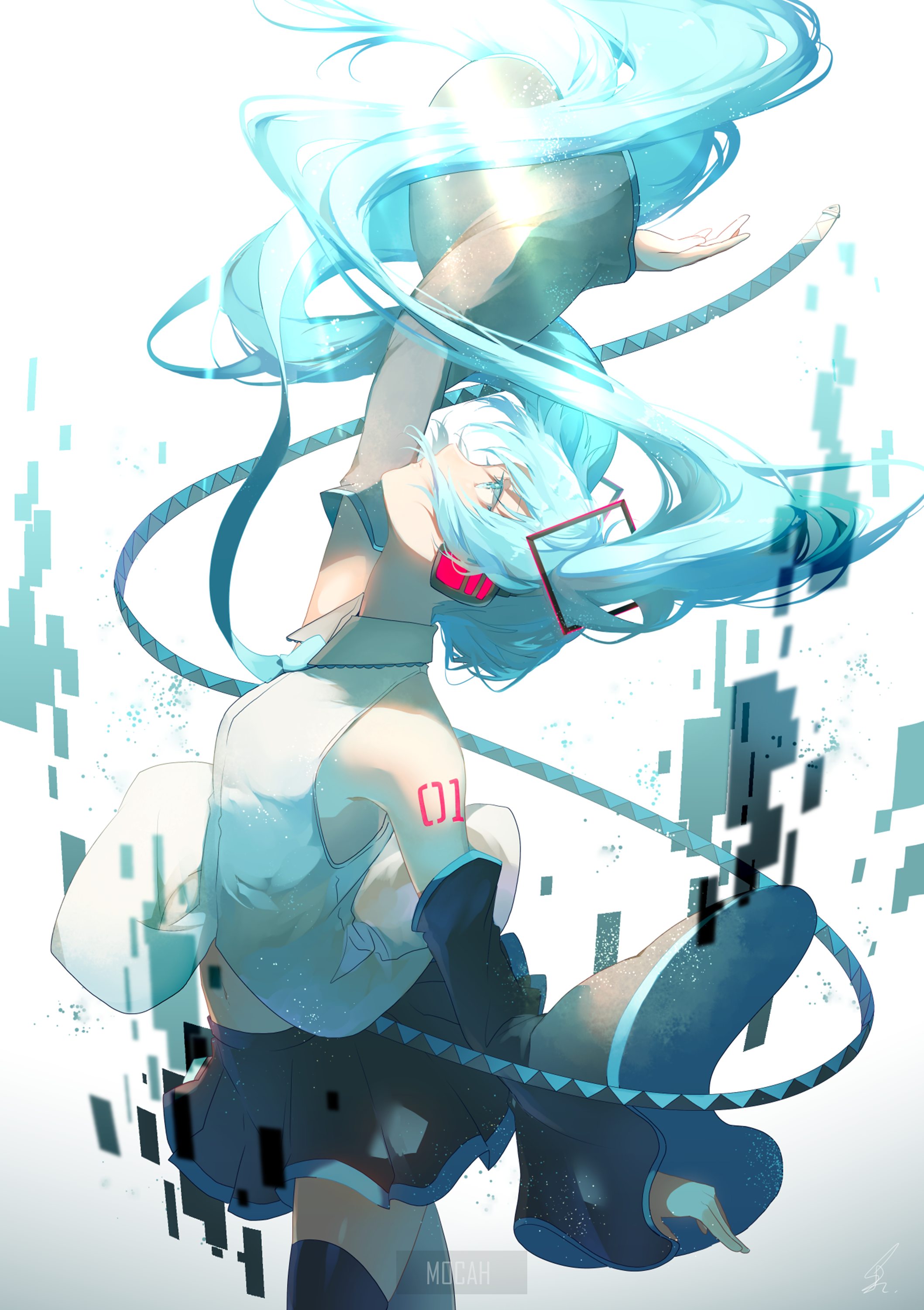 Hatsune Miku from Vocaloid with flowing cyan hair HD Phone Wallpaper