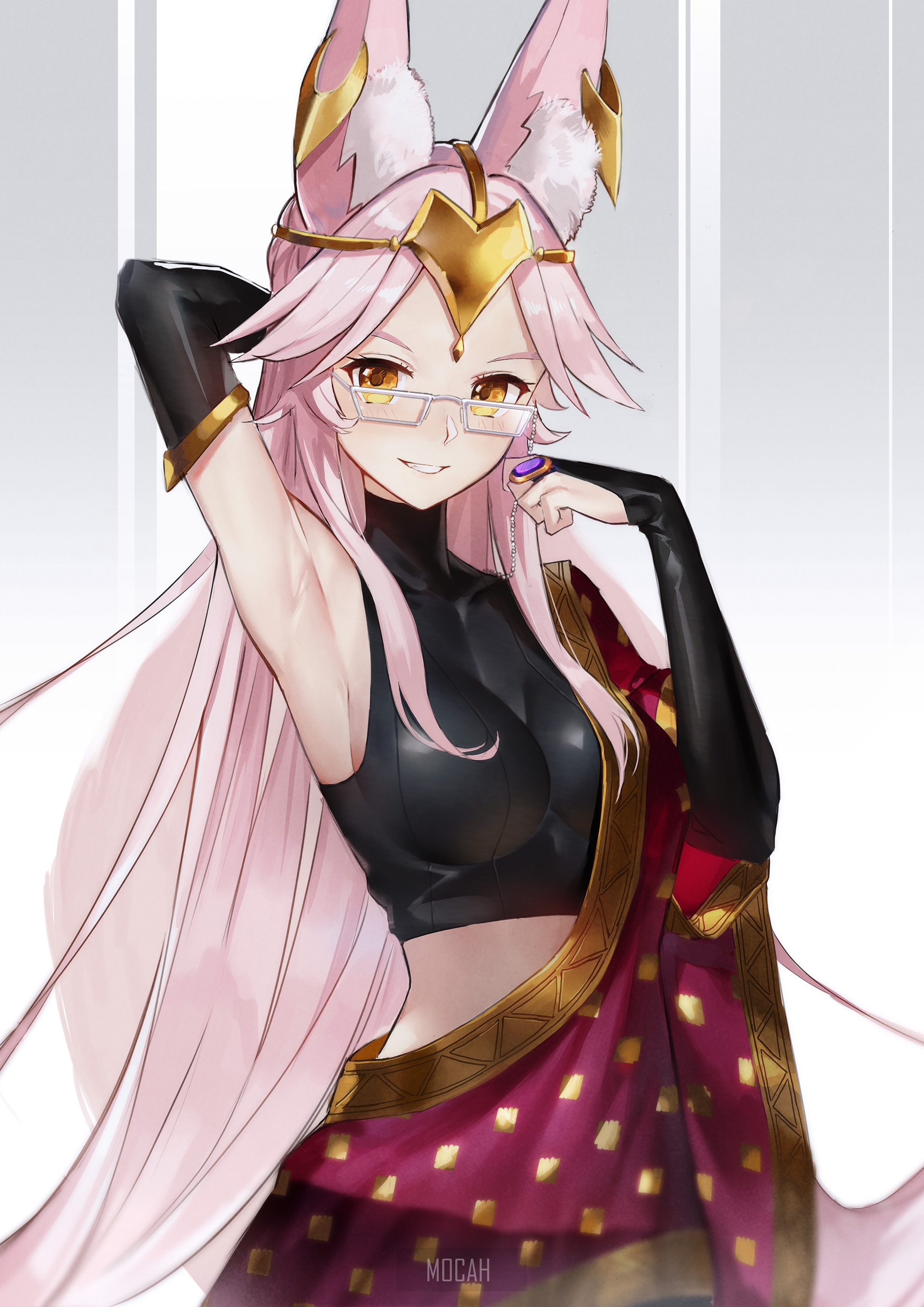 Anime girl with pink hair and fox ears from Fate/Grand Order HD Phone Wallpaper
