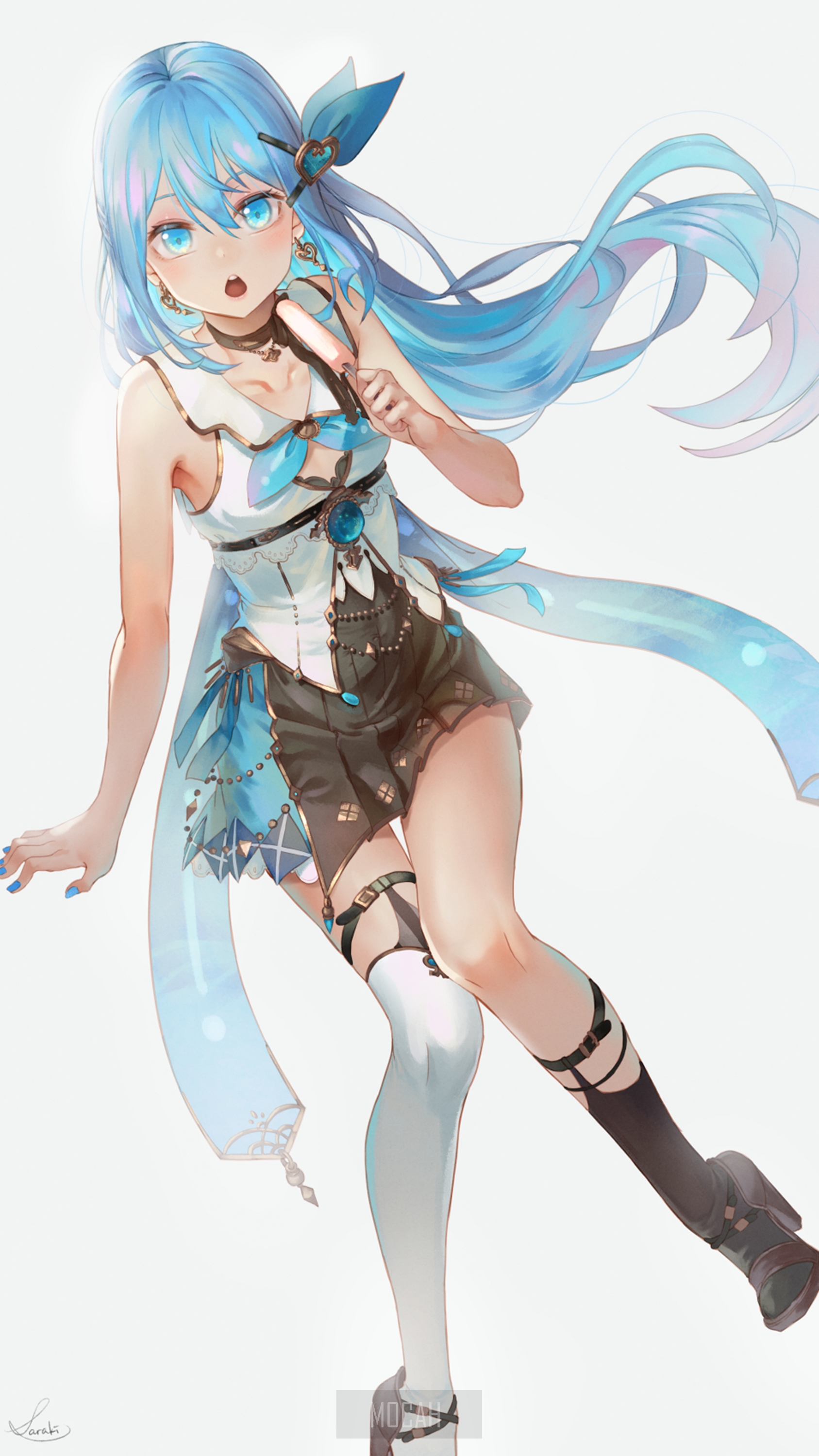 Anime girl with blue hair and blue eyes HD Phone Wallpaper