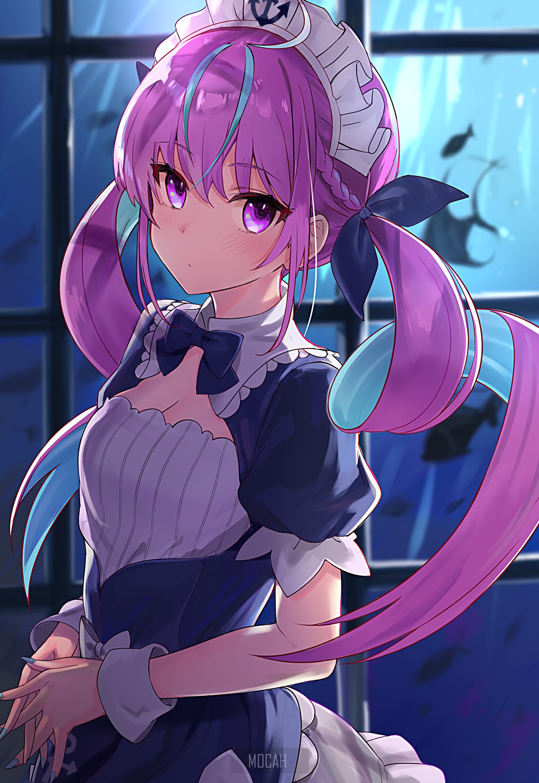 Minato Aqua from Virtual YouTuber as a Maid HD Phone Wallpaper
