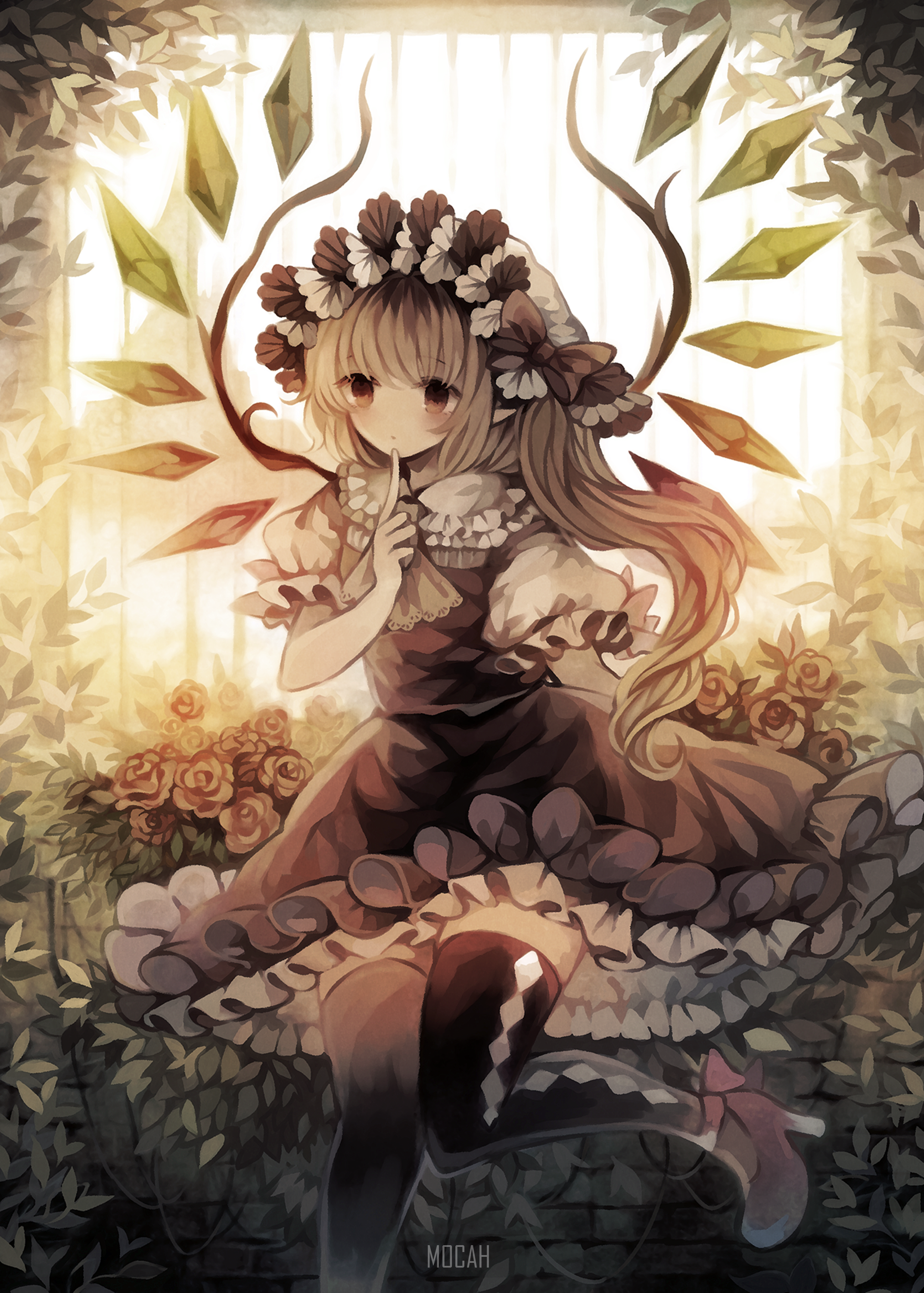 Flandre Scarlet from Touhou with flowers HD Phone Wallpaper