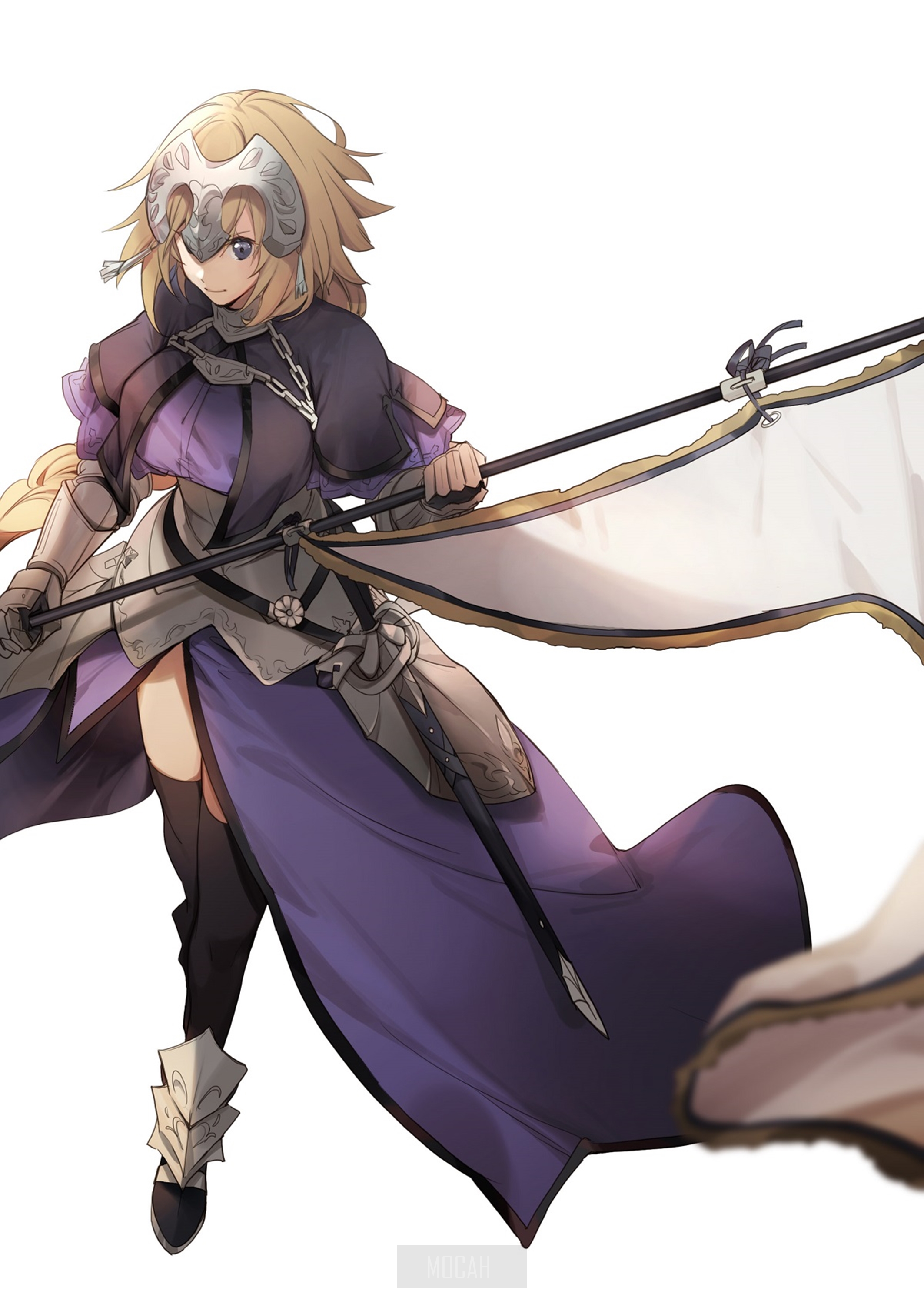 Jeanne d'Arc from Fate/Apocrypha with a flag HD Phone Wallpaper