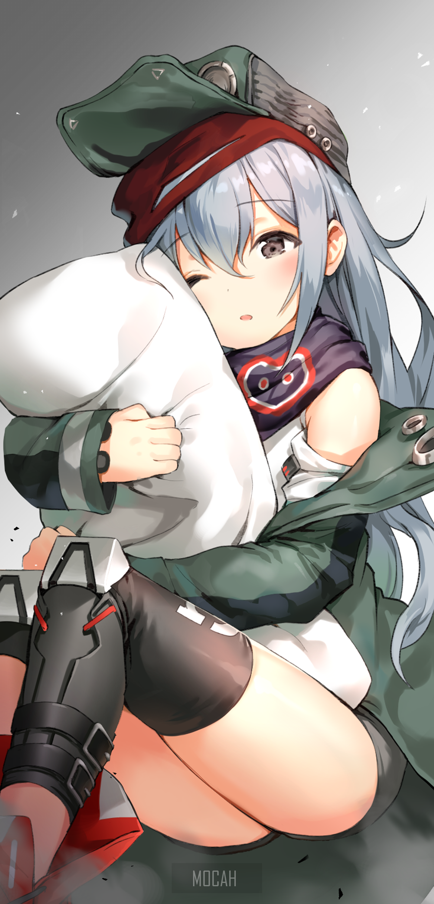 G11 from Girls Frontline hugging a pillow HD Phone Wallpaper