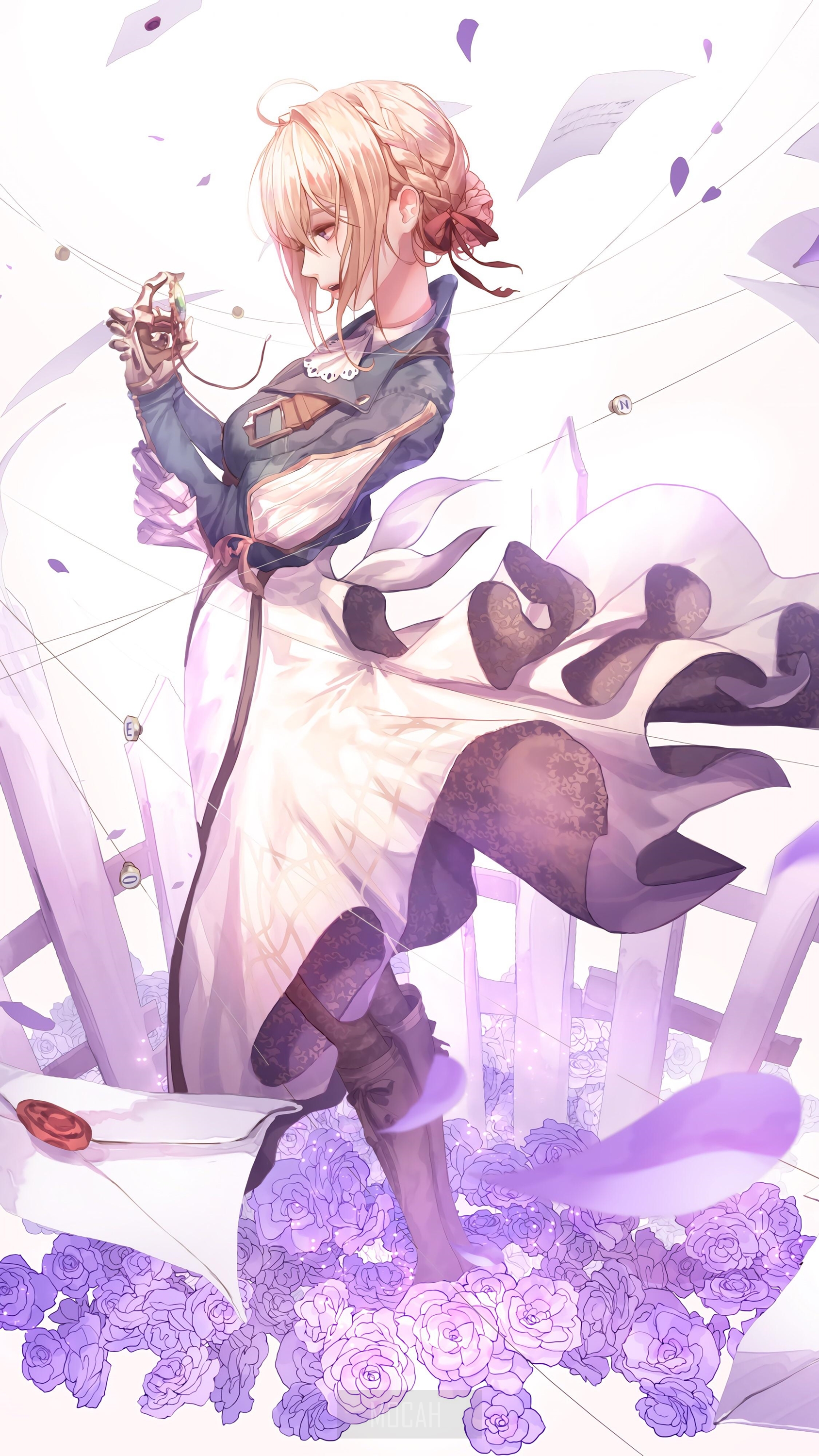 Violet Evergarden with letters and roses HD Phone Wallpaper