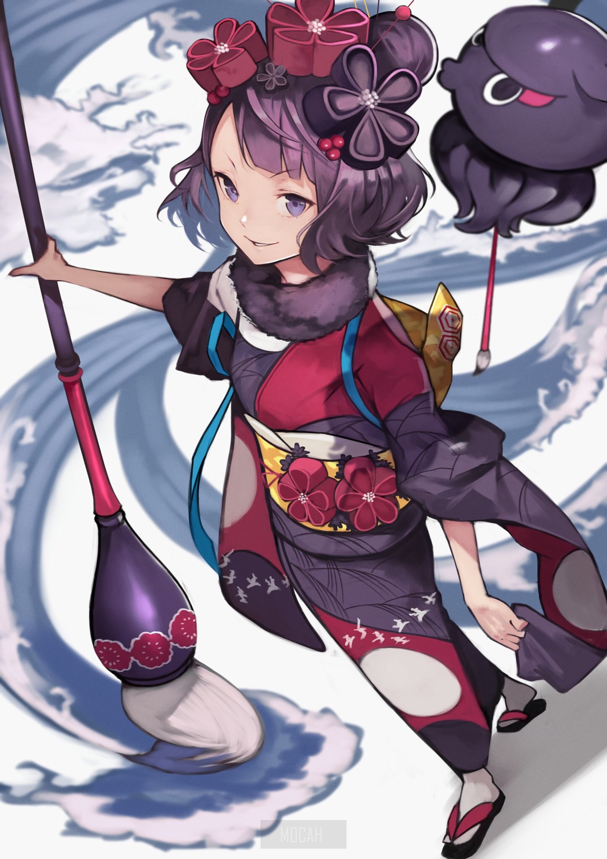 Katsushika Hokusai from Fate/Grand Order holding a brush HD Phone Wallpaper