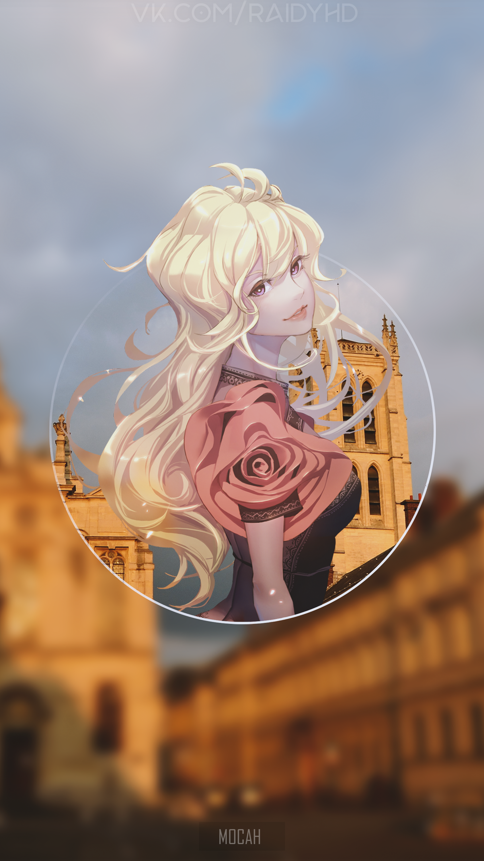 Anime girl with blonde hair and rose dress HD Phone Wallpaper