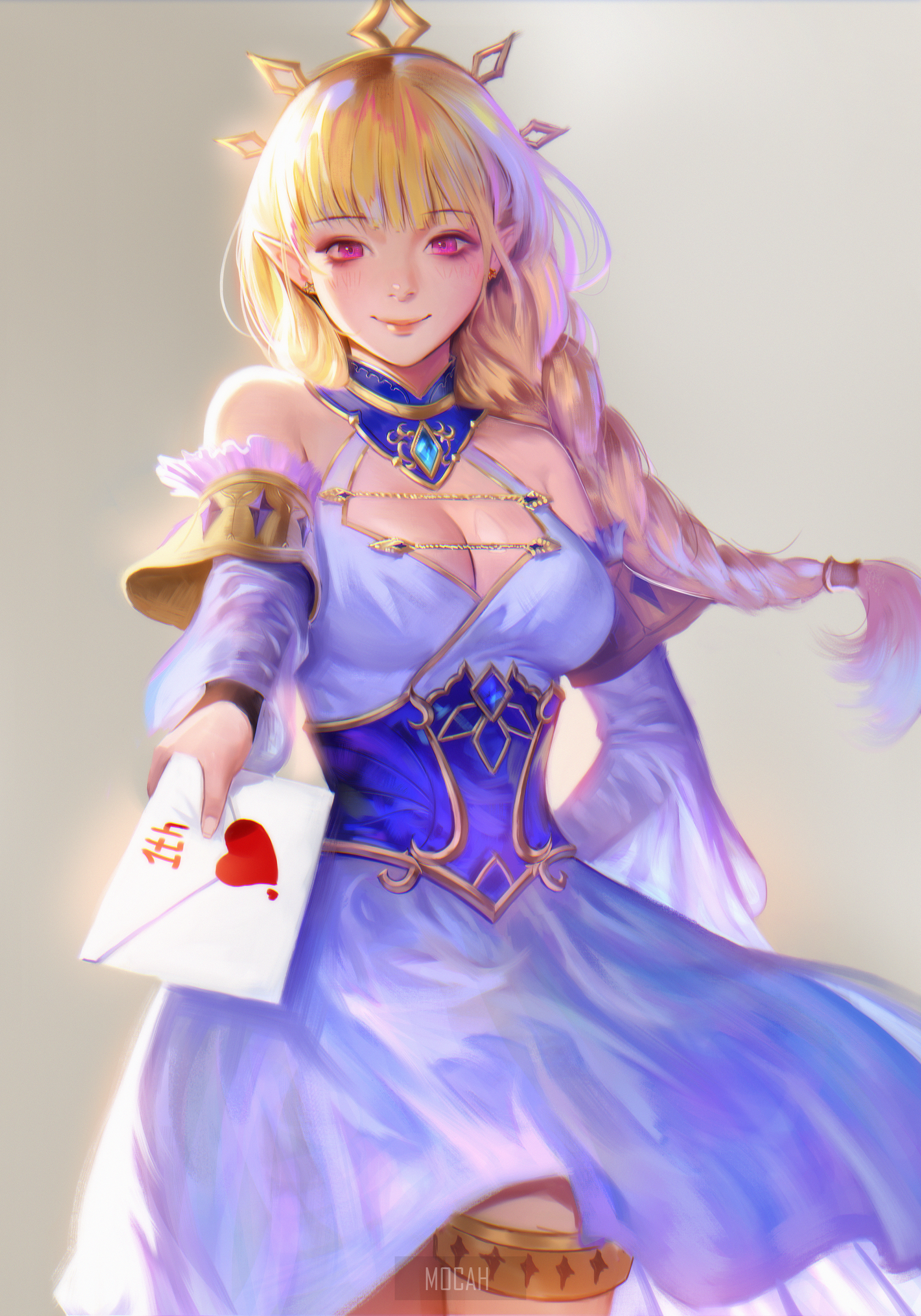 Anime Elf Girl Holding a Letter with a Heart HD Phone Wallpaper