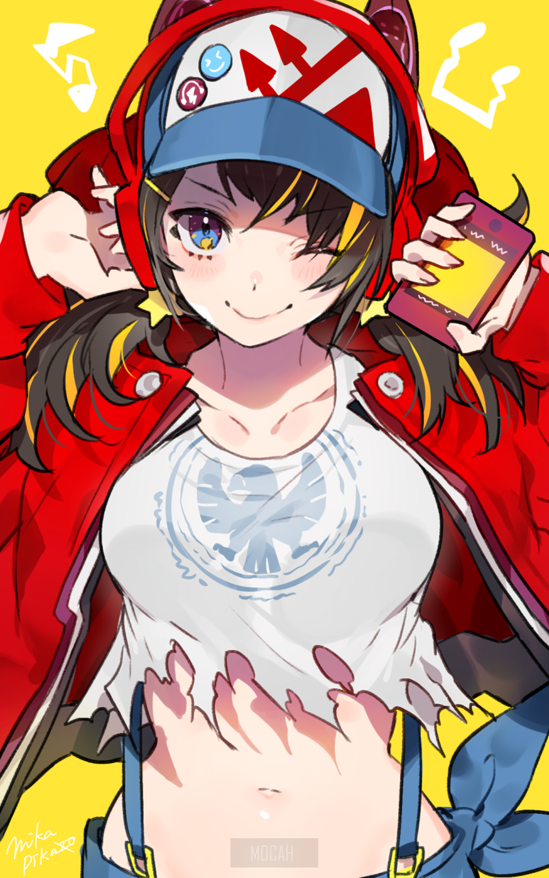 Anime girl with headphones and phone HD Phone Wallpaper