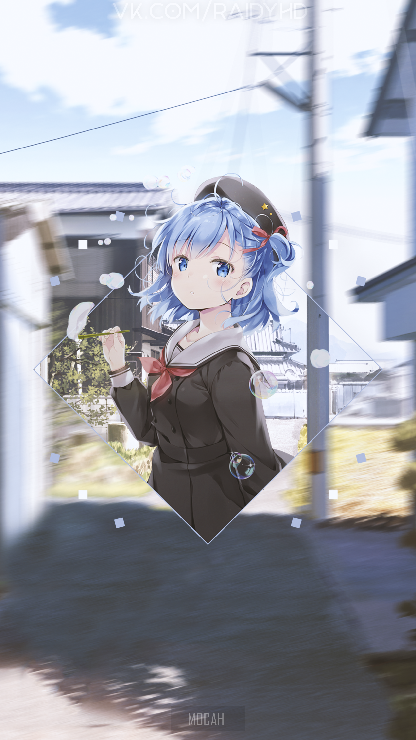 Anime girl with blue hair in school uniform HD Phone Wallpaper