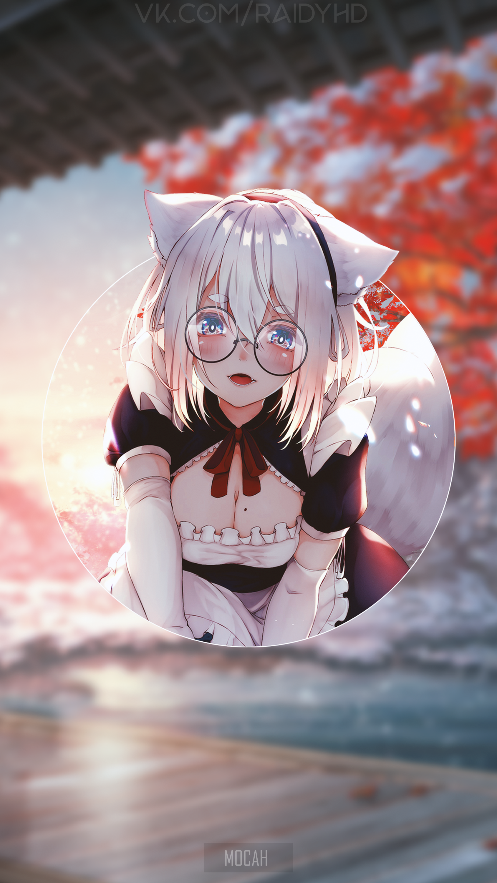 Anime girl with cat ears and glasses HD Phone Wallpaper