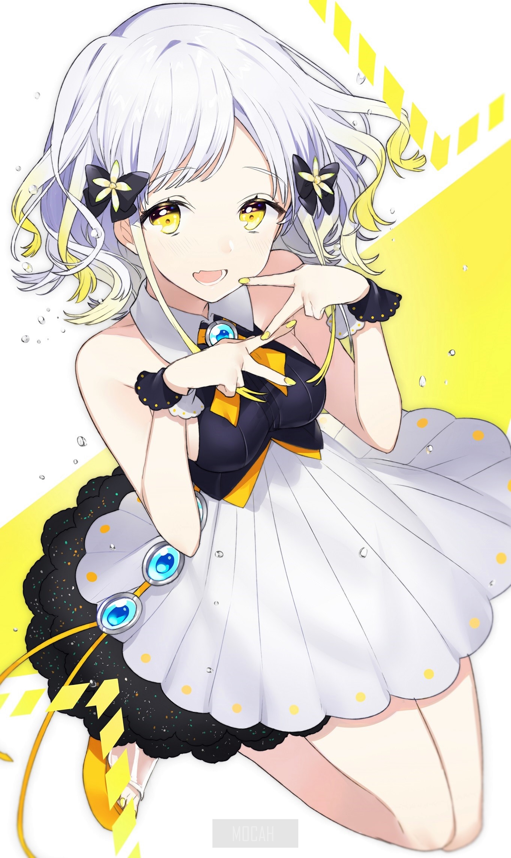 Anime girl with white hair and yellow eyes HD Phone Wallpaper