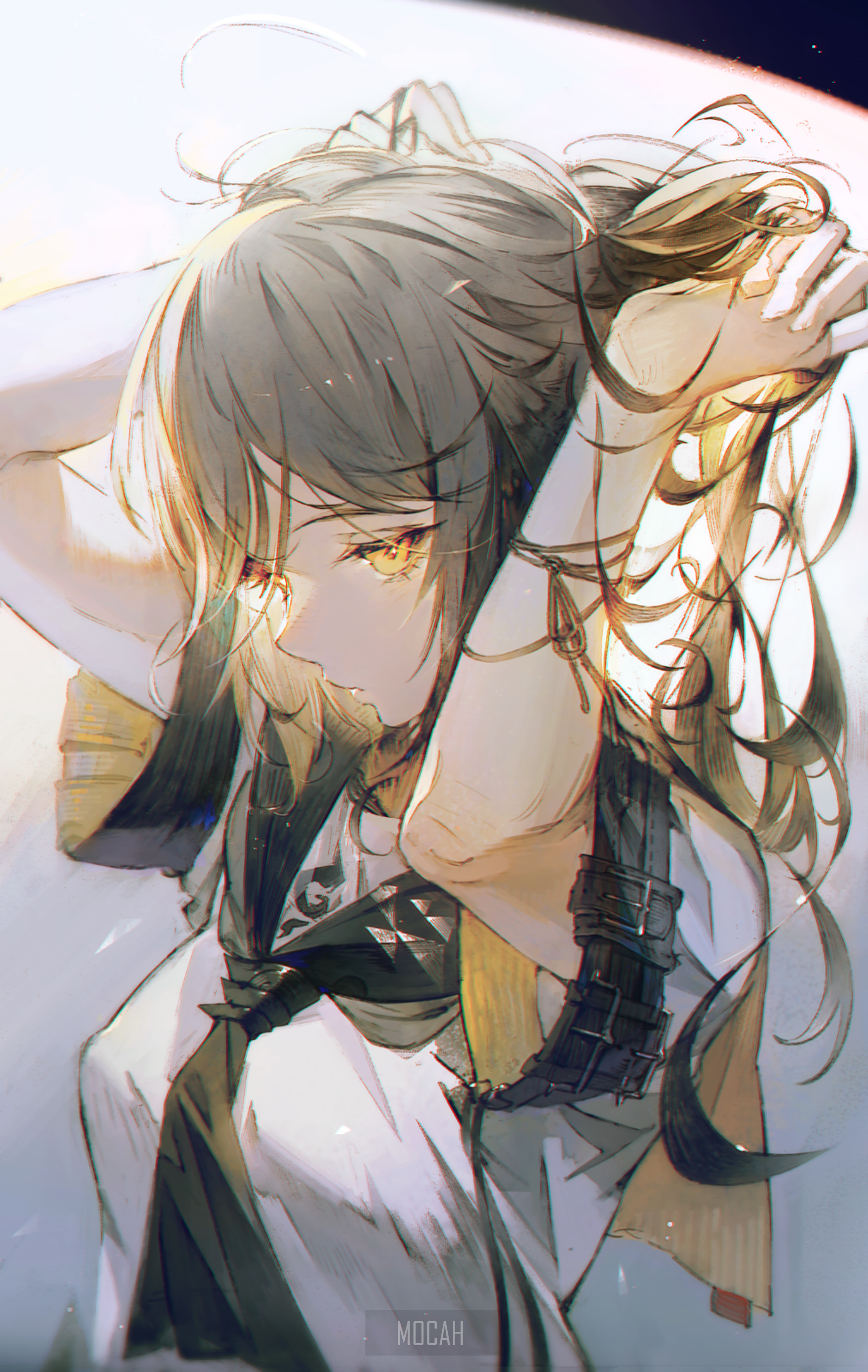 Anime Girl with Yellow Eyes in School Uniform HD Phone Wallpaper