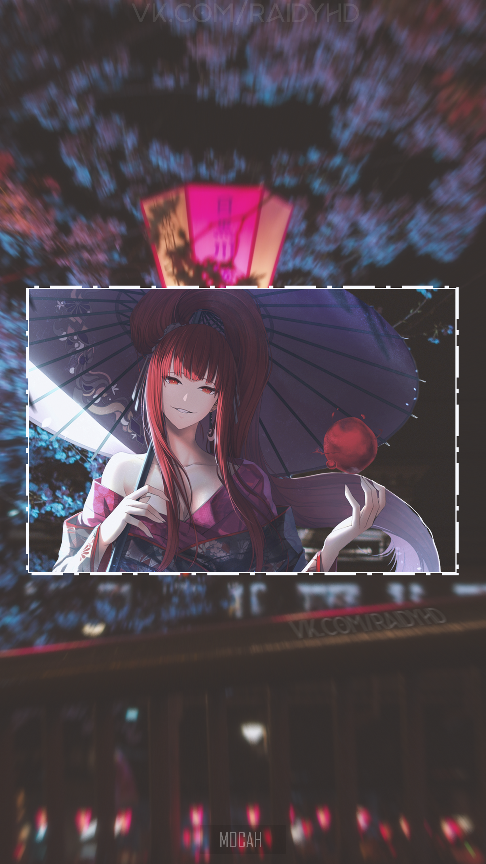 Anime girl with red hair holding an umbrella HD Phone Wallpaper