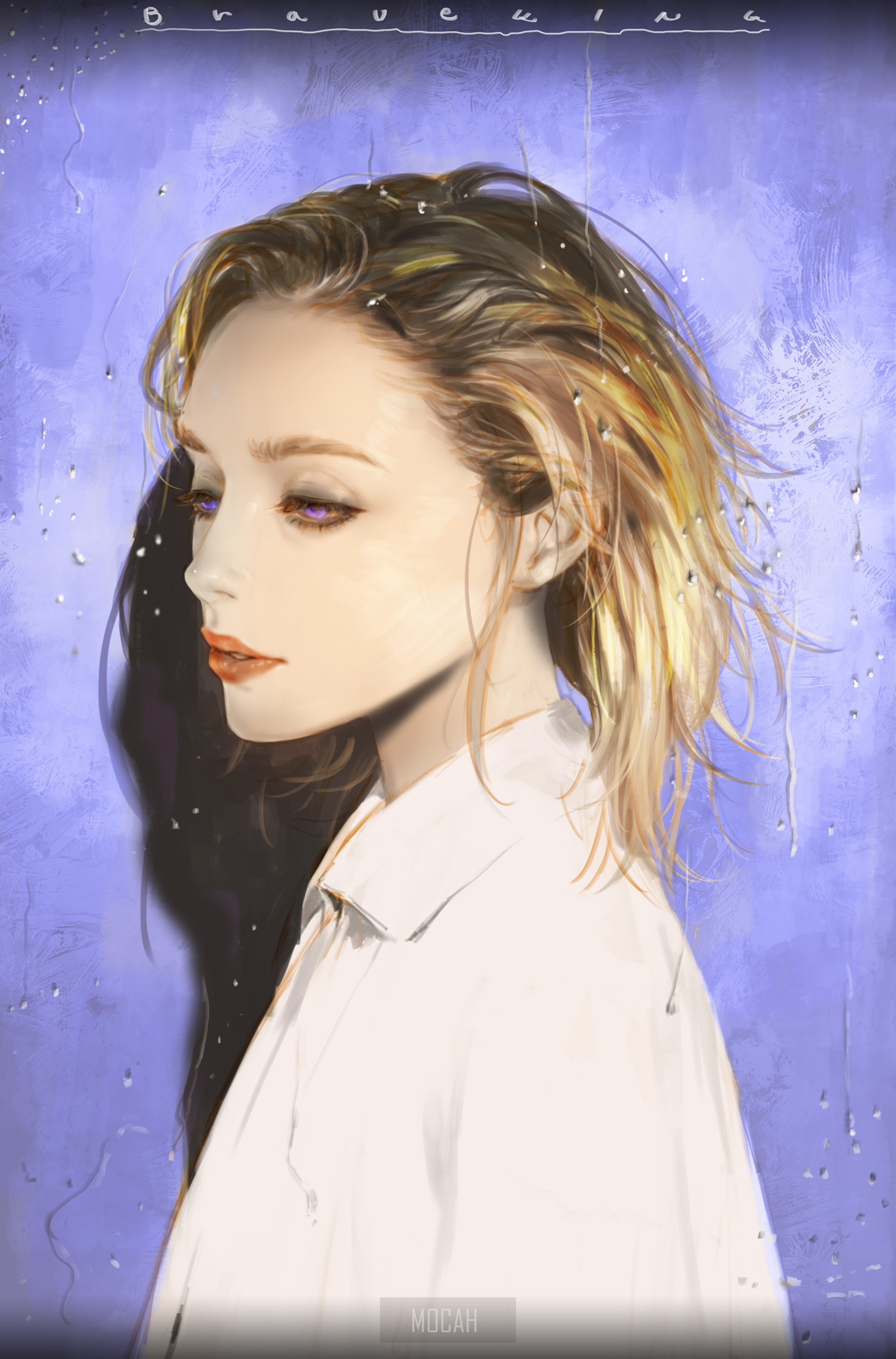 Anime girl with purple eyes and blonde hair HD Phone Wallpaper