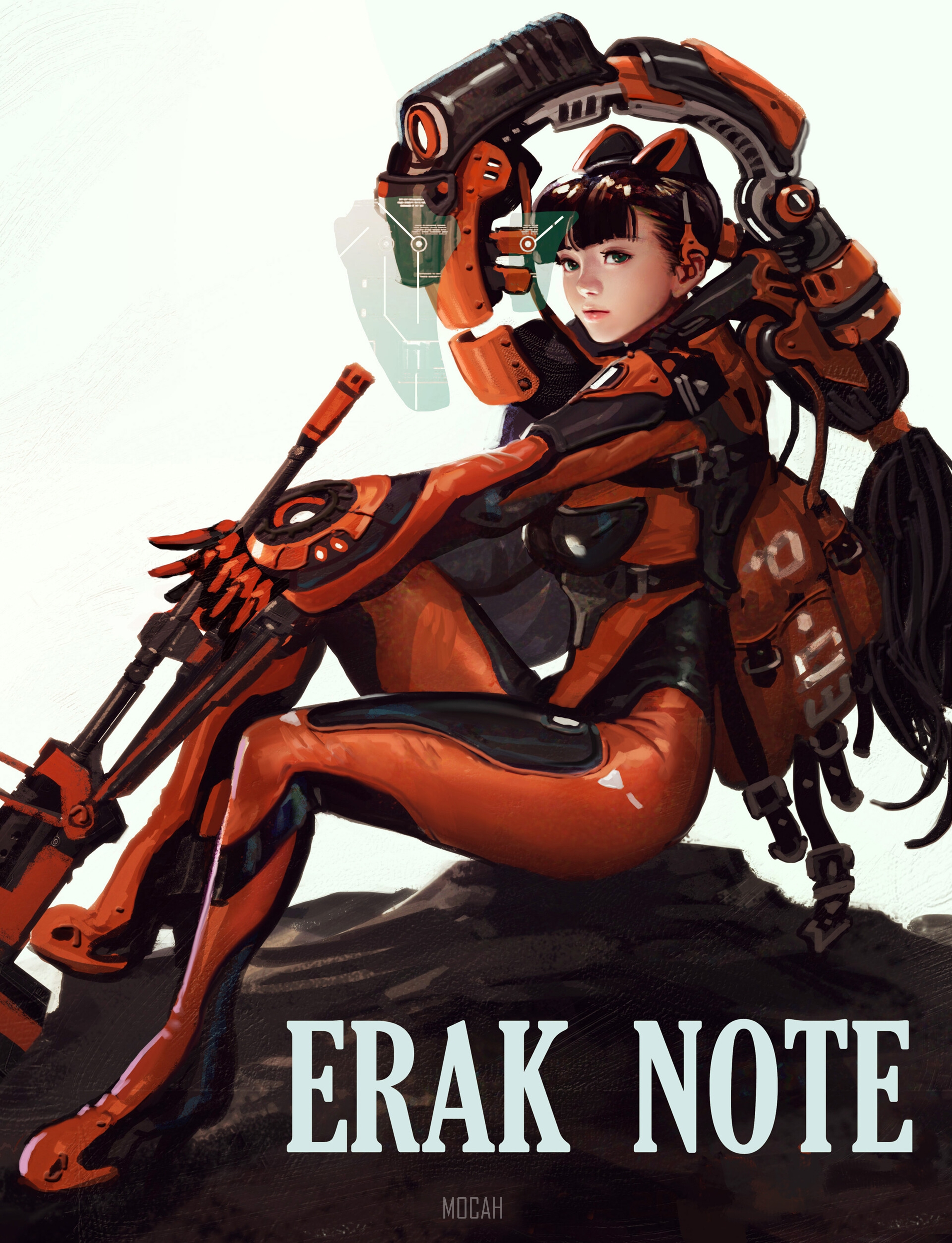 Anime girl with futuristic armor and weapon HD Phone Wallpaper