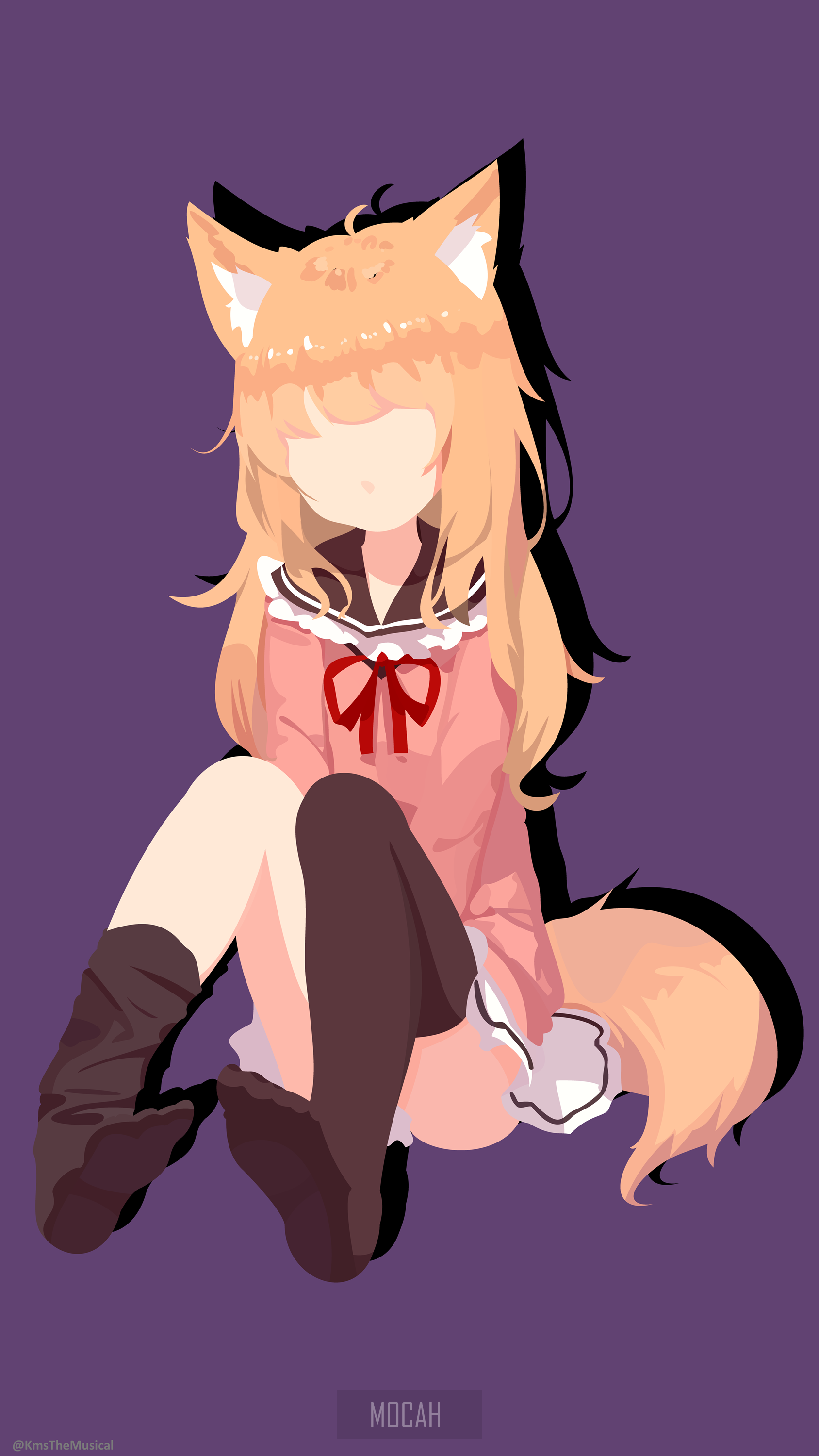 Anime fox girl with tail and ears HD Phone Wallpaper