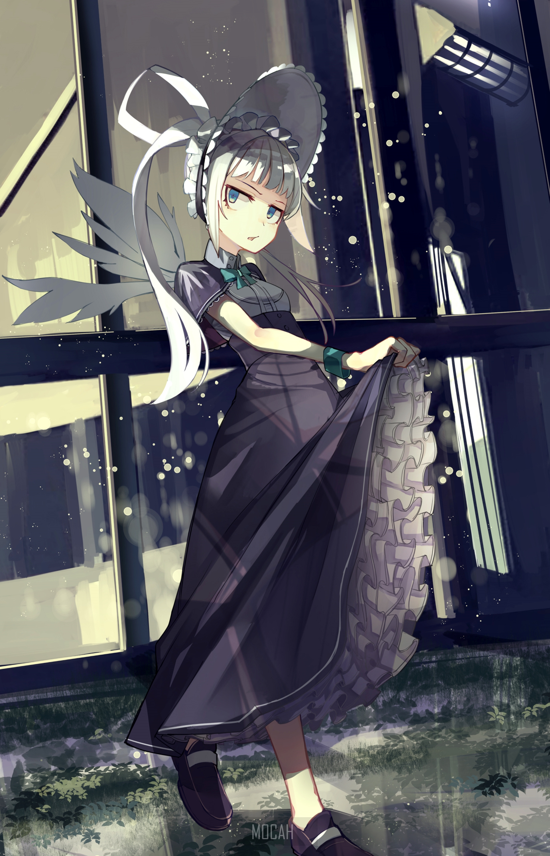 Anime girl with white hair and blue eyes HD Phone Wallpaper