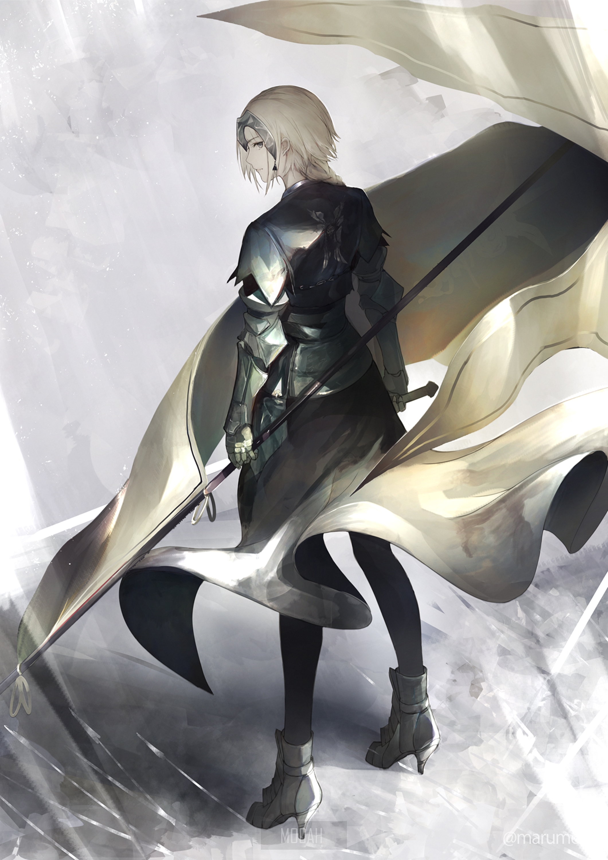 Jeanne d'Arc from Fate Series with a flag HD Phone Wallpaper