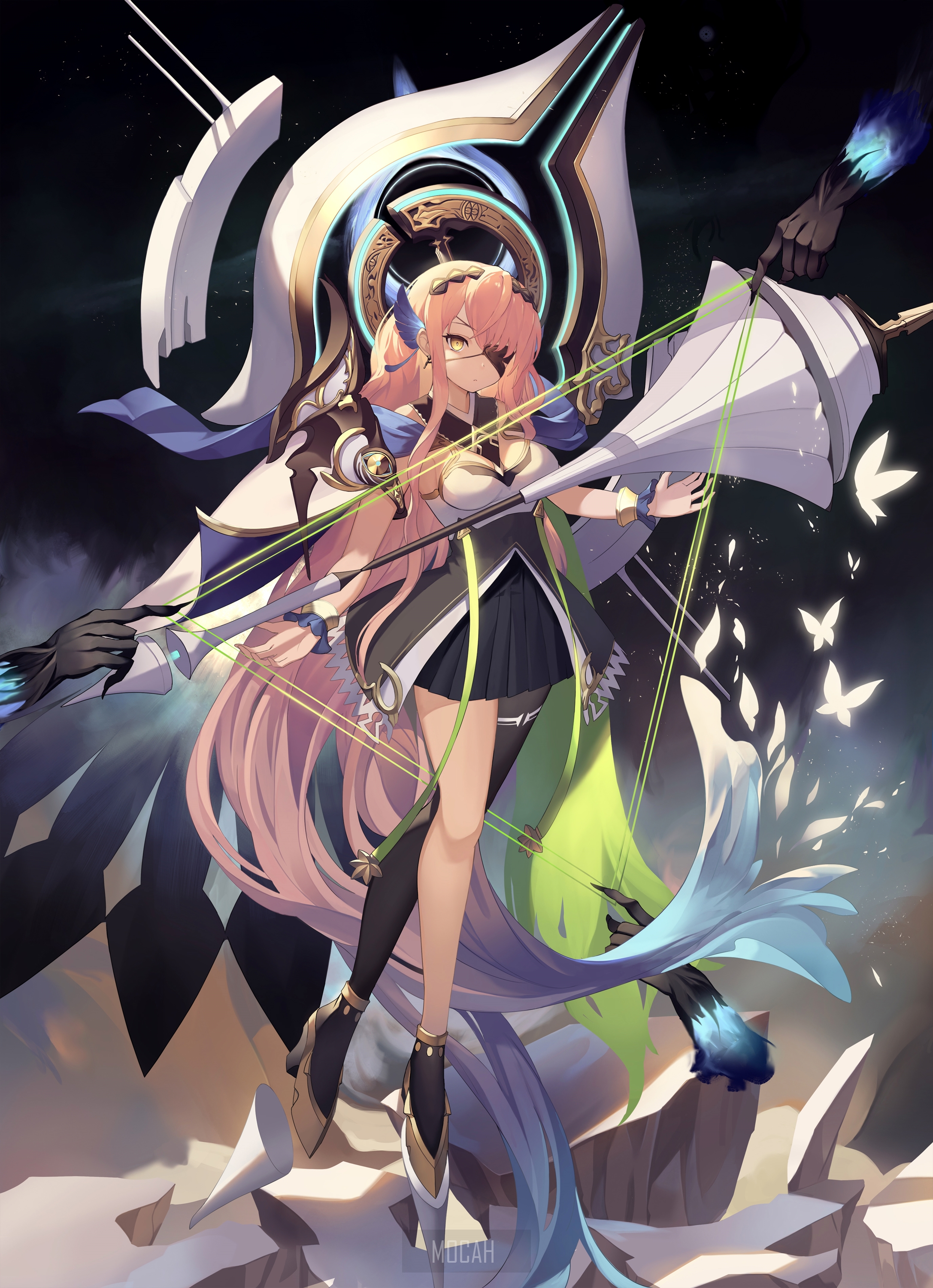Anime girl with pink hair playing a harp HD Phone Wallpaper