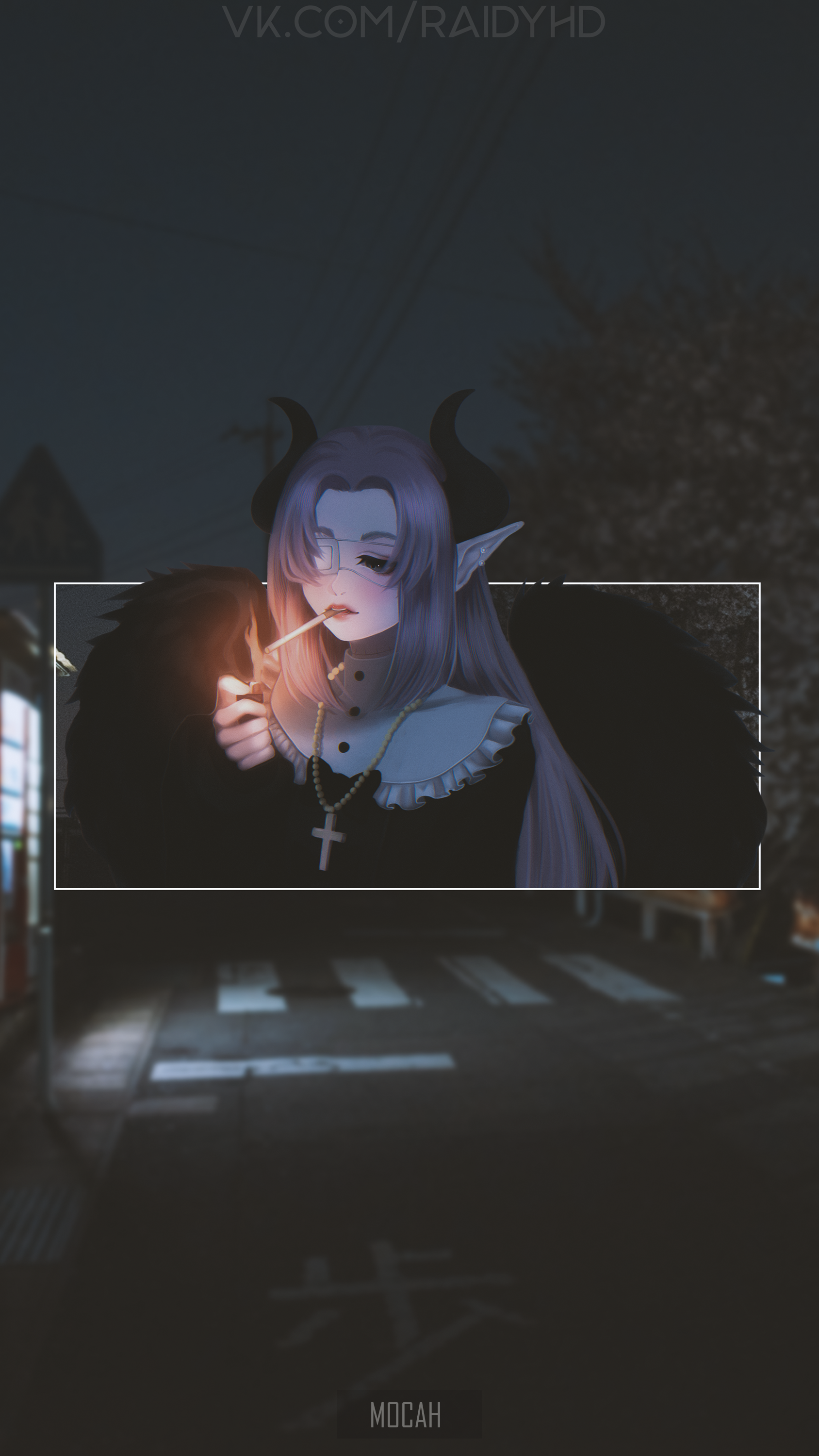 Anime demon girl lighting a cigarette HD Phone Wallpaper