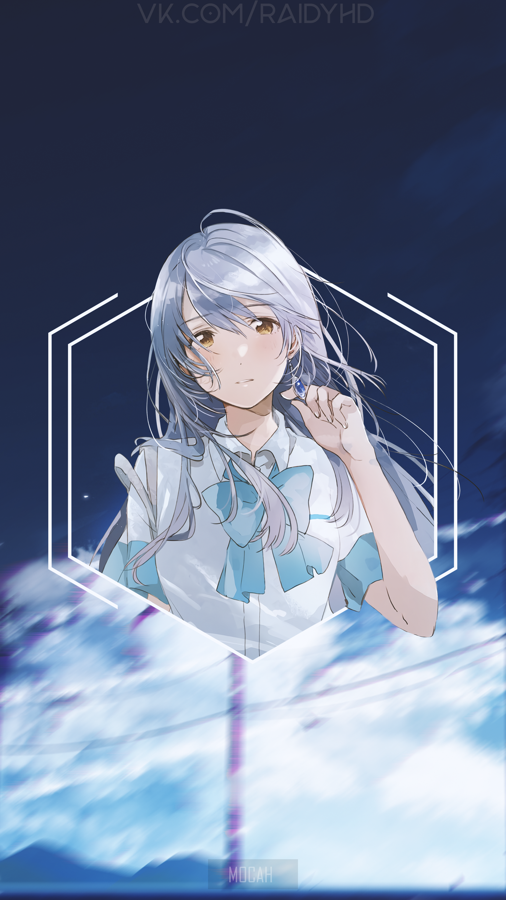 Anime girl with white hair holding a blue gem HD Phone Wallpaper