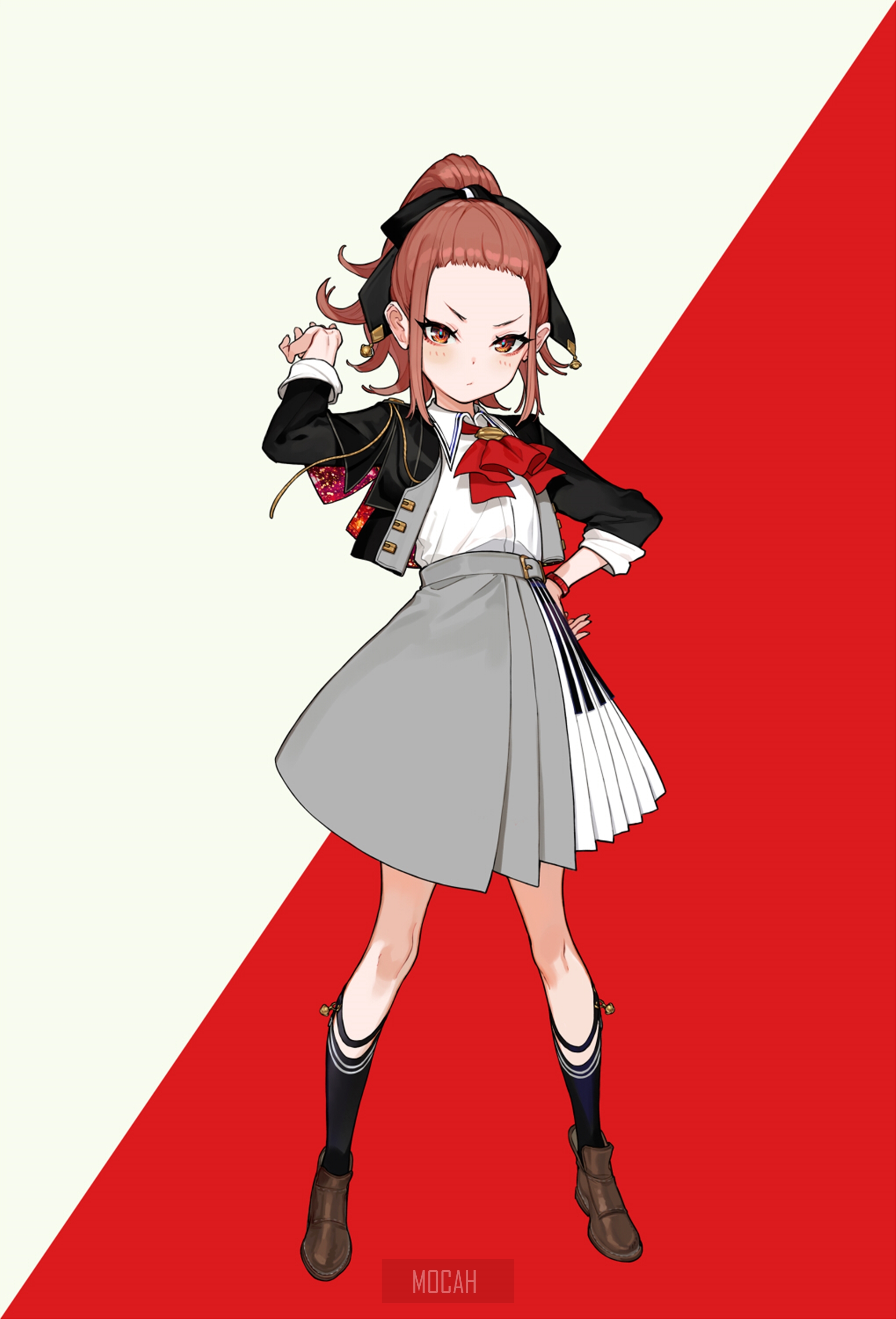 Anime girl with brown hair and a black jacket HD Phone Wallpaper