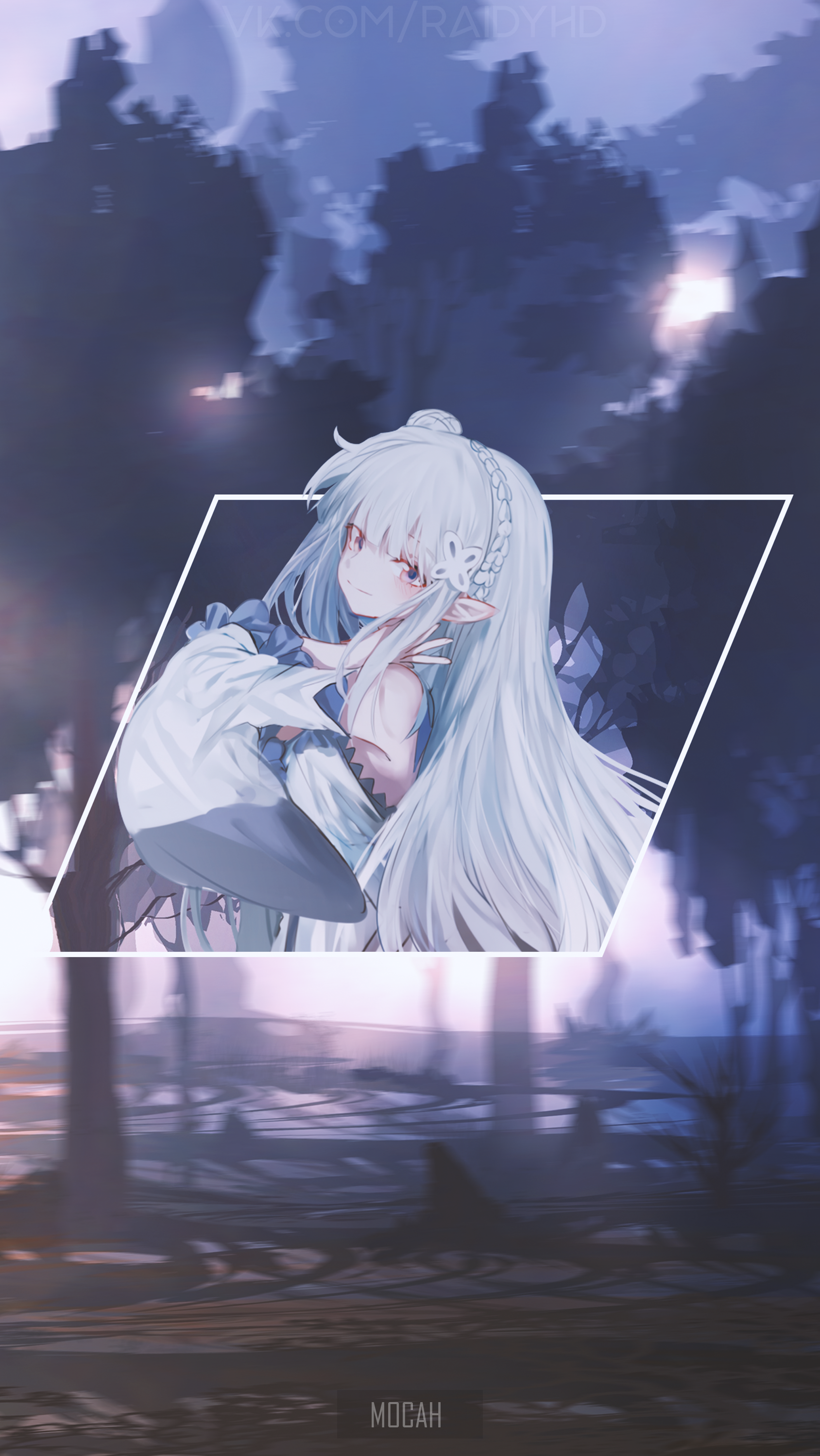 Anime girl with white hair in a forest HD Phone Wallpaper