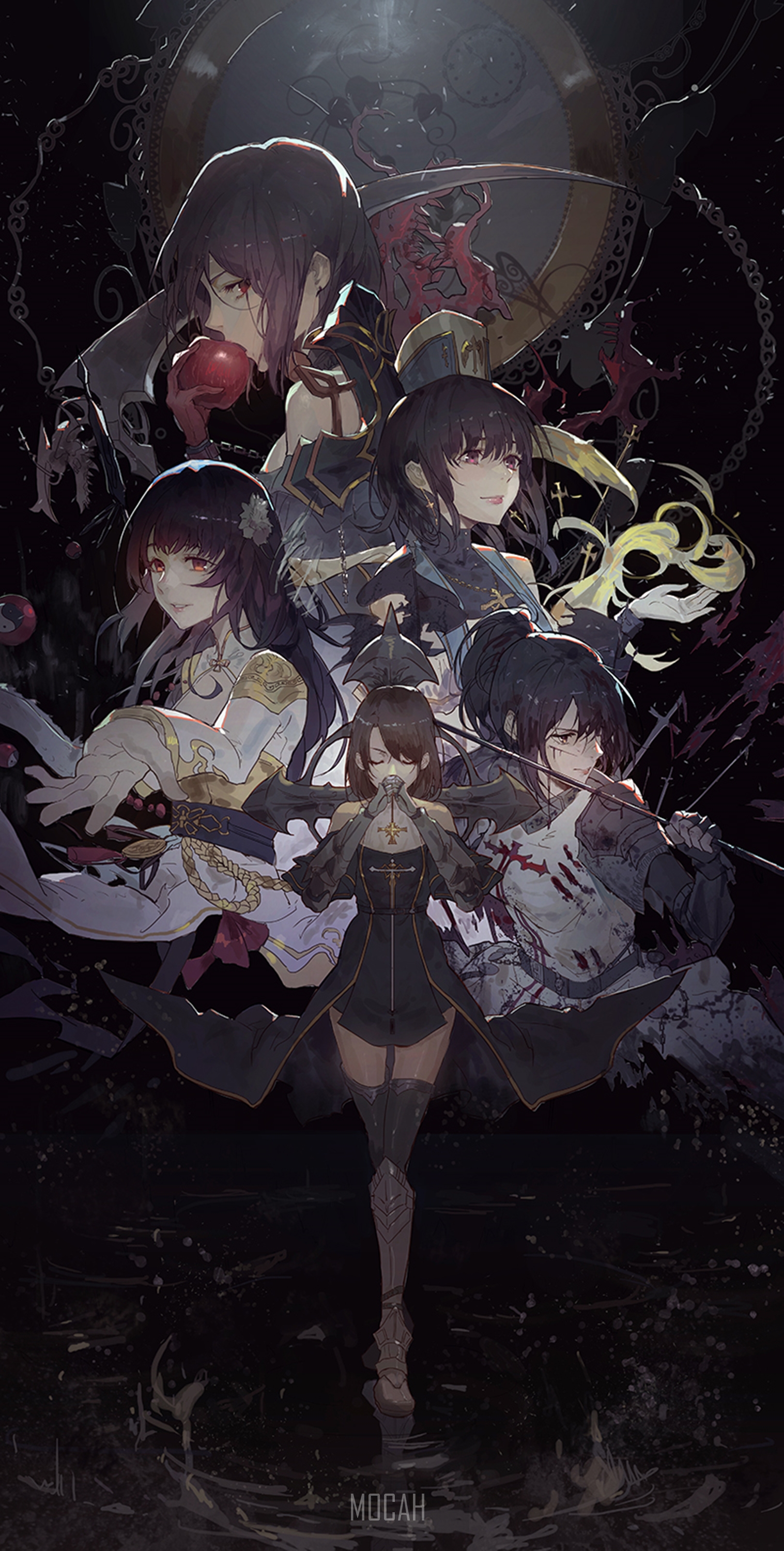 Anime girls with dark fantasy theme HD Phone Wallpaper