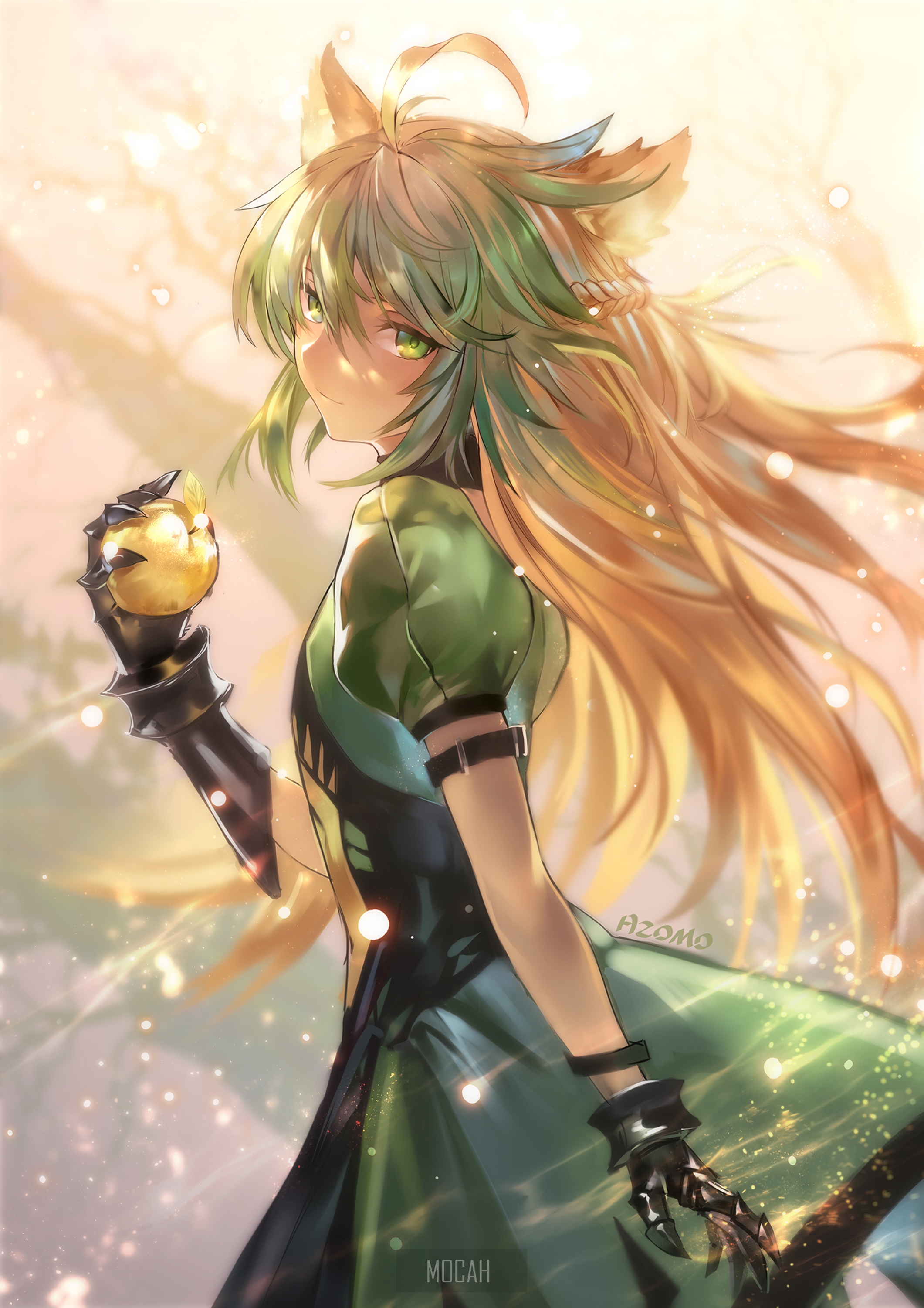 Atalanta from Fate/Grand Order holding a golden orb HD Phone Wallpaper