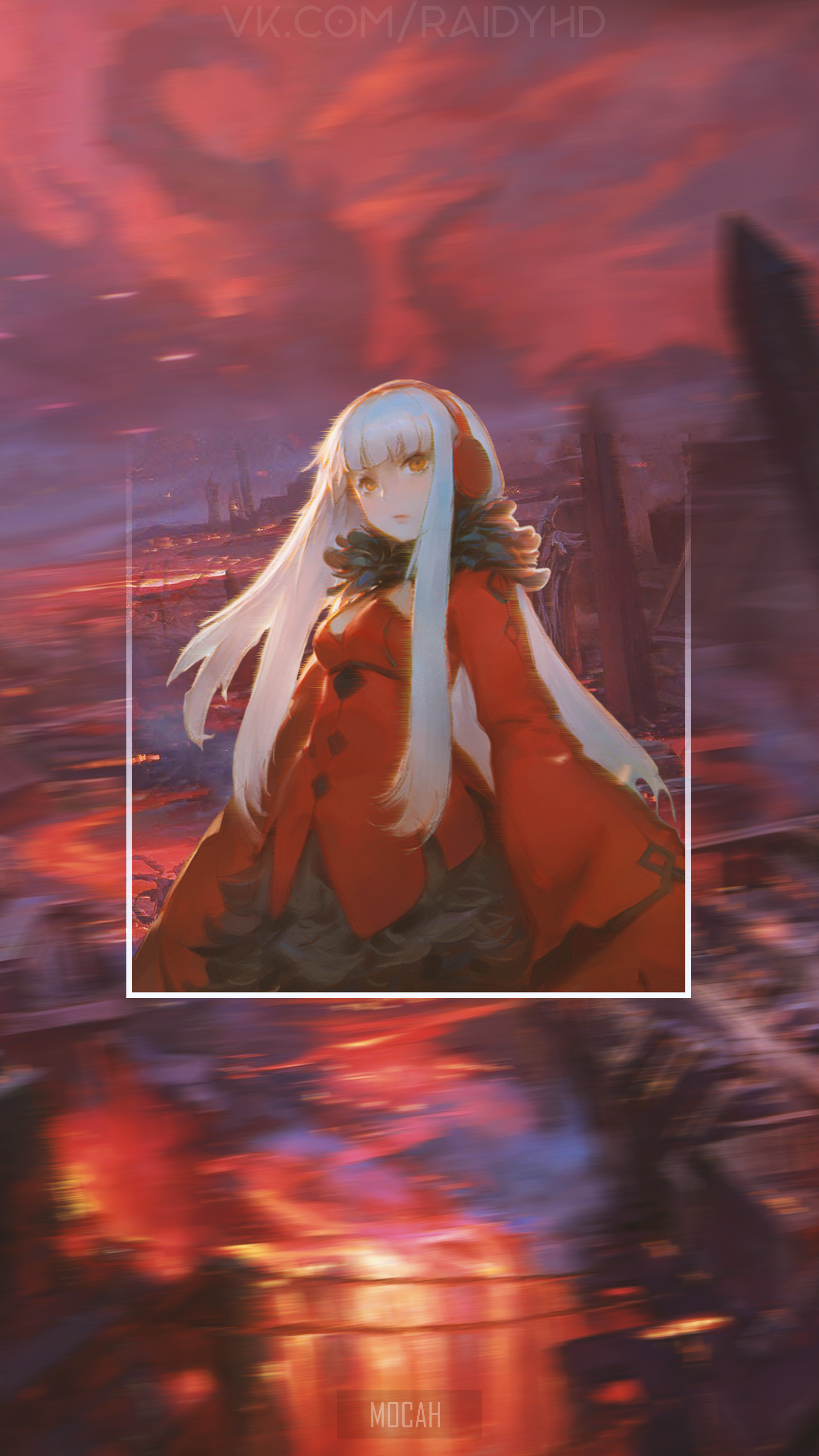 Anime girl with white hair and red outfit HD Phone Wallpaper
