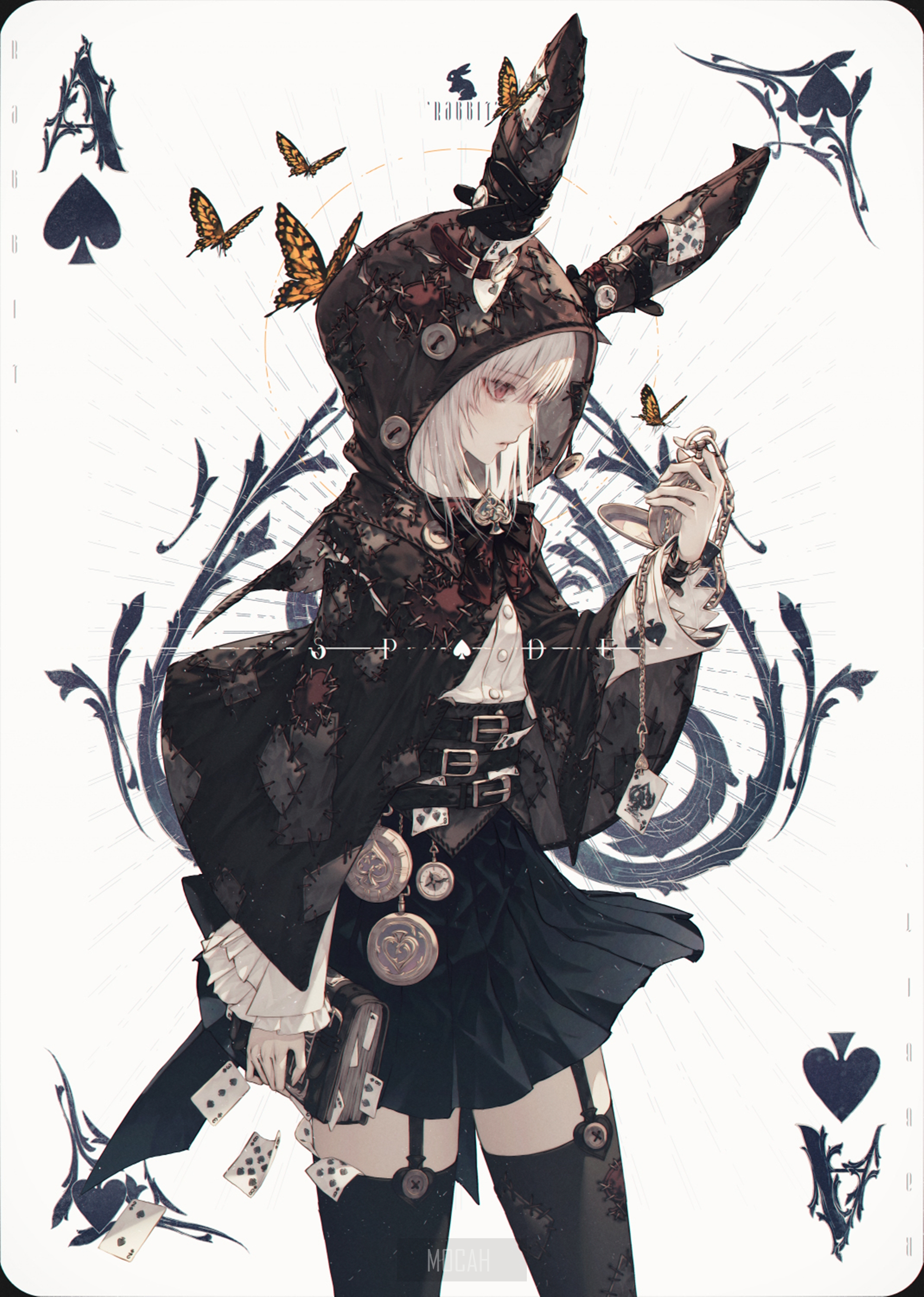 Anime Girl with Butterfly and Silver Hair HD Phone Wallpaper