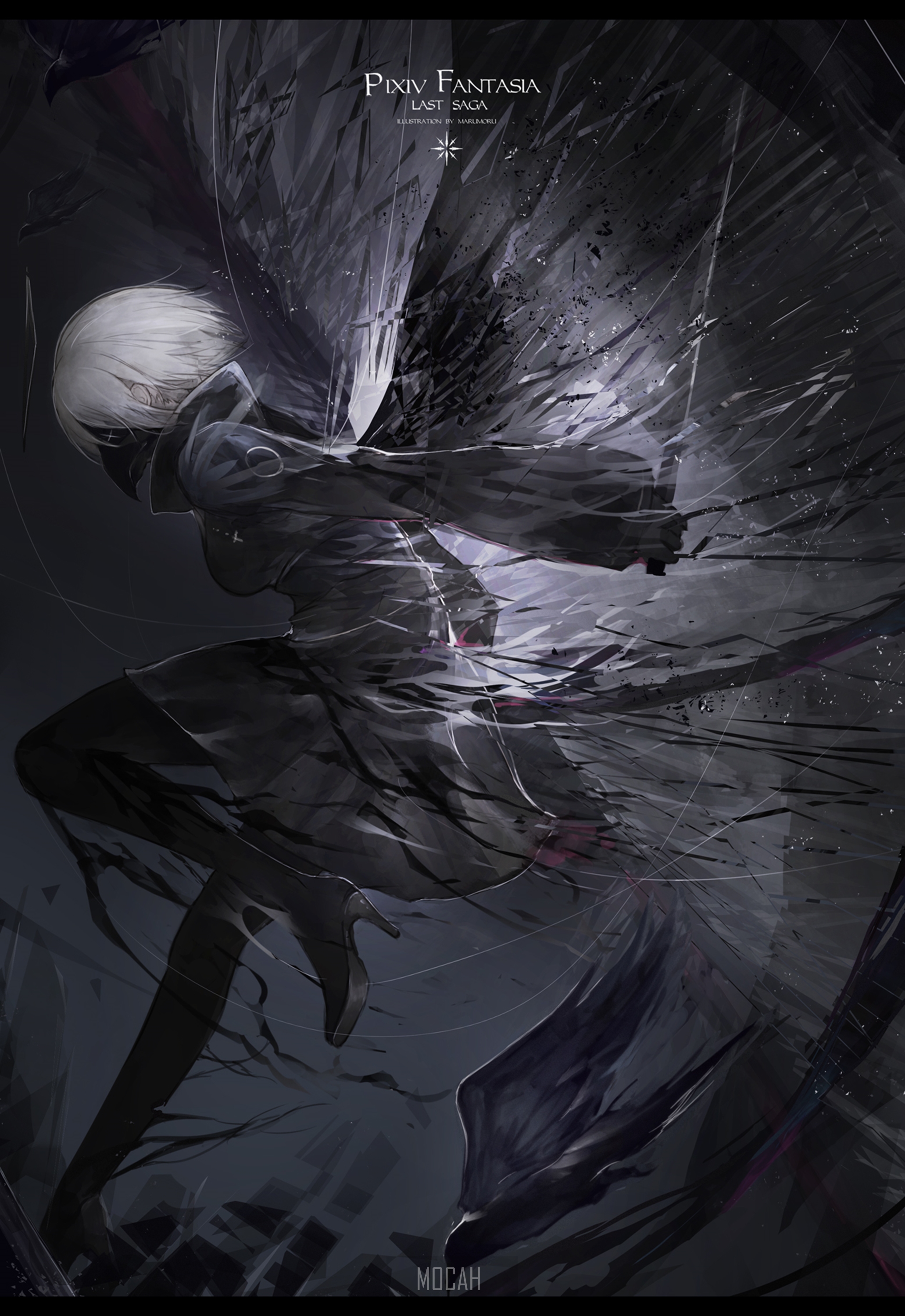 Anime girl with black wings from Pixiv Fantasia HD Phone Wallpaper
