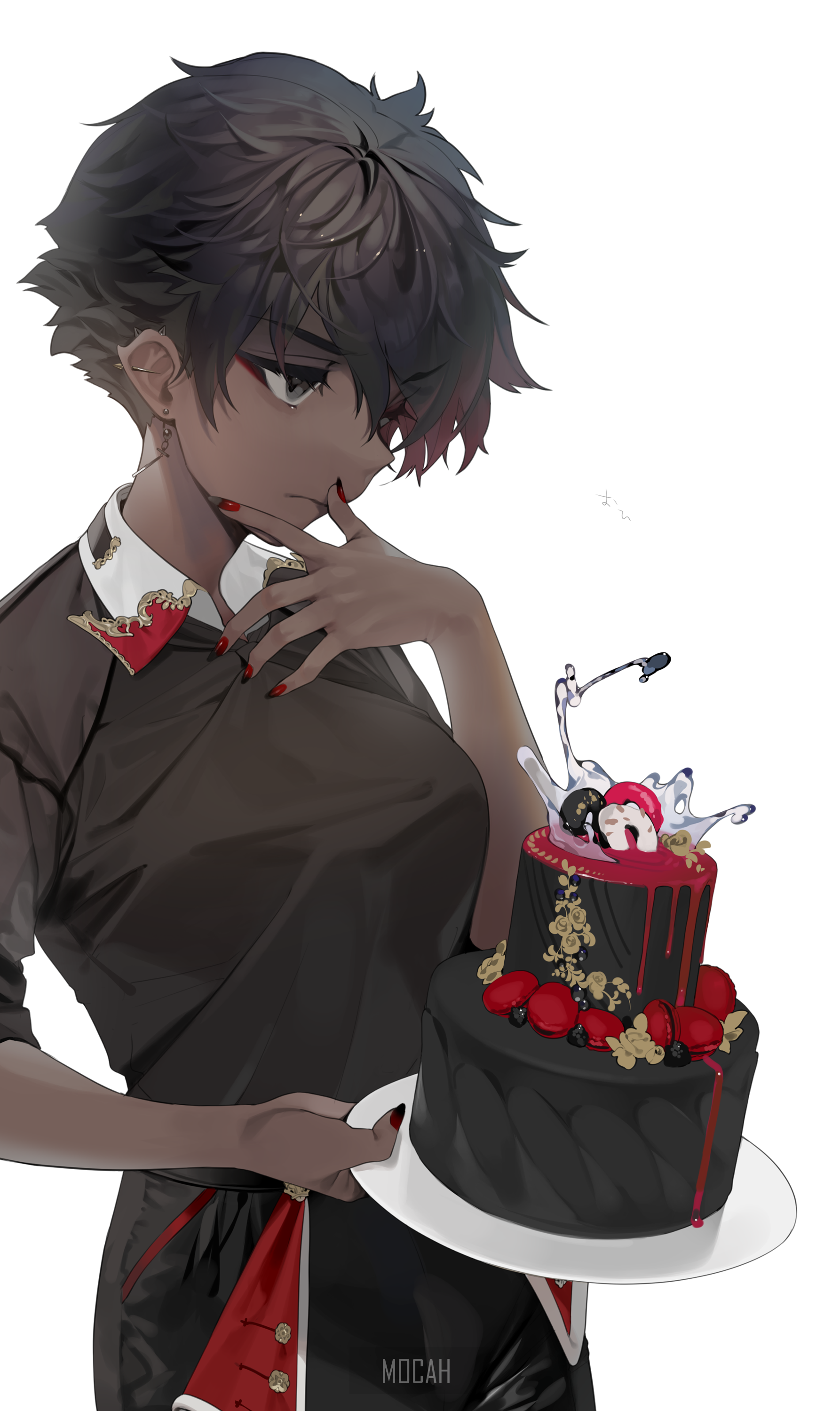 Anime character with a black cake HD Phone Wallpaper