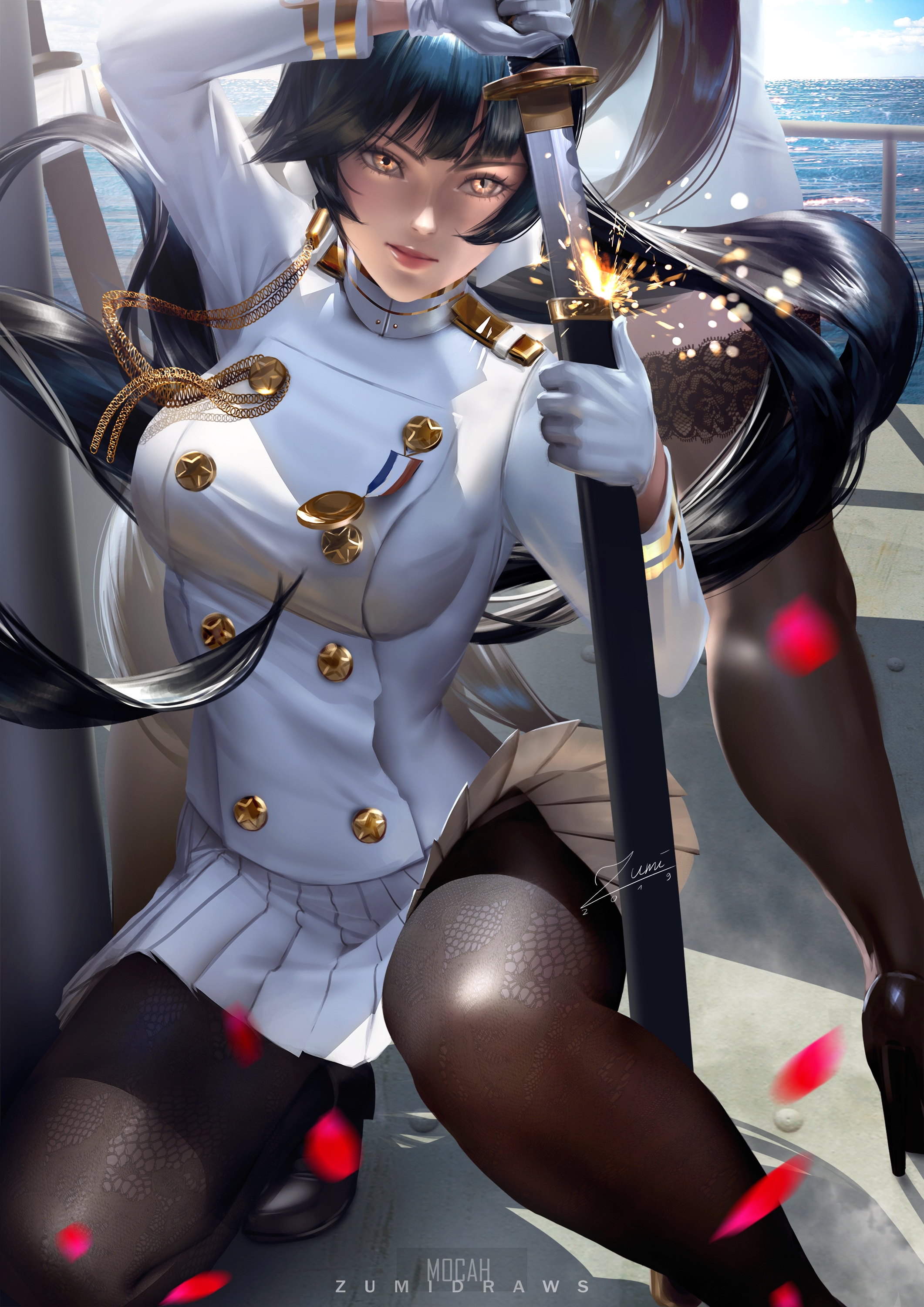 Takao from Azur Lane holding a katana HD Phone Wallpaper
