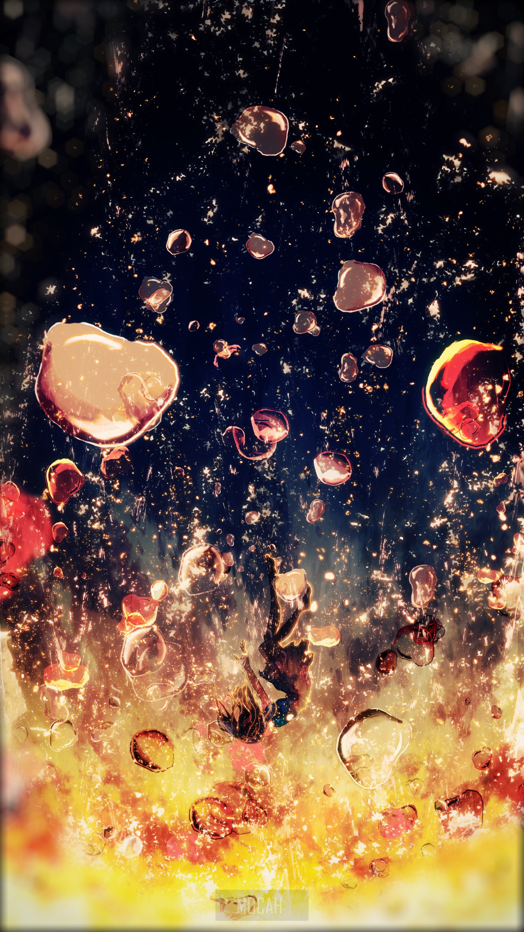 Anime girl falling through water bubbles HD Phone Wallpaper