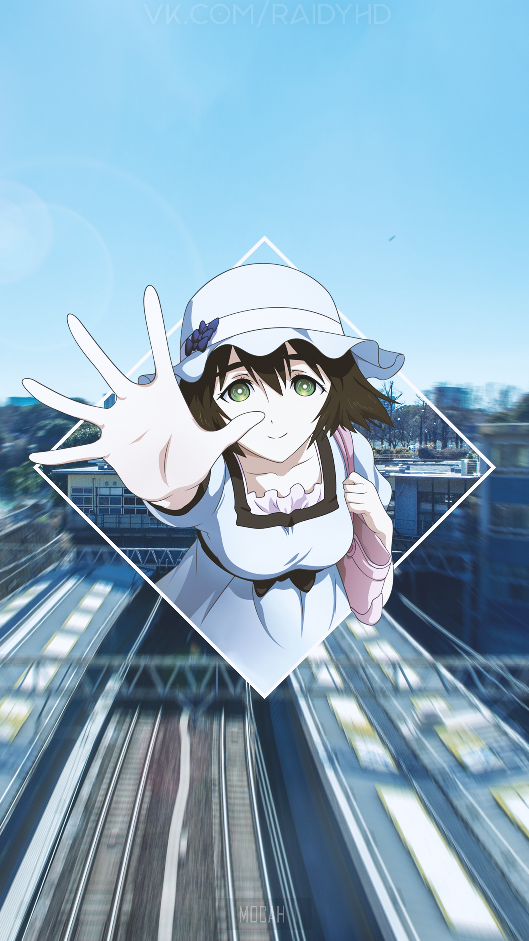 Anime girl with green eyes and hat HD Phone Wallpaper